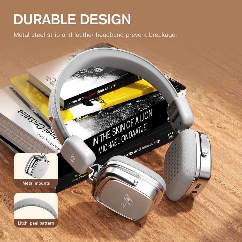 iKF iKF R2 Retro Classic Metal and Leather Grain Headphones, On Ear,Ergonomic Design,40mm Drivers, ENC Noise Cancelling, Bluetooth V5.4 & Wired Dual Mode, 60H Playtime,Throwback 80s 90s | Grey