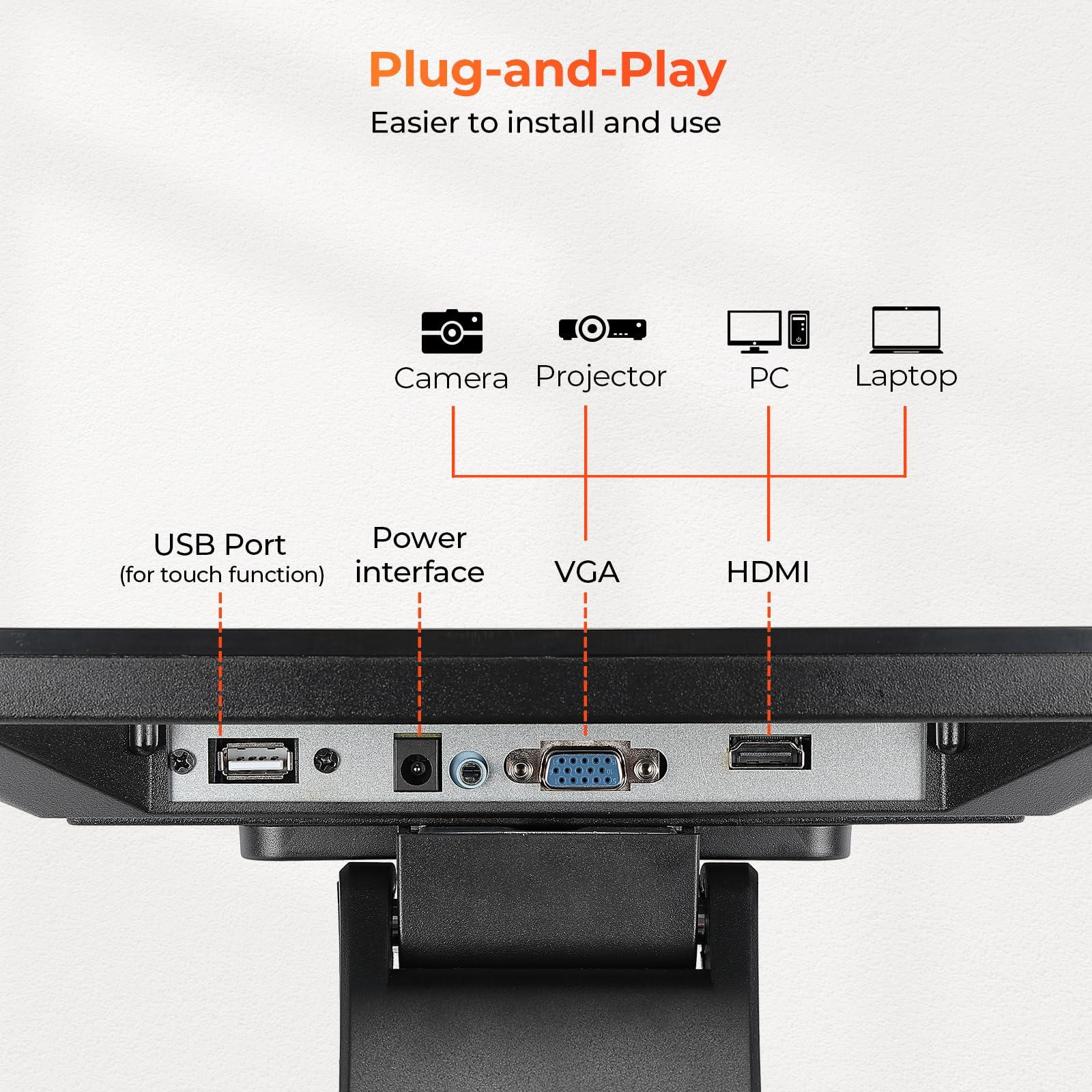 MUNBYN MUNBYN 12-inch POS Touchscreen Monitor, LED POS Monitor, HDMI/VGA Capacitive Screen Display, Foldable Stand POS Touch Screen Monitor for Retail, Restaurant, Bar, Small Business, No Driver Required