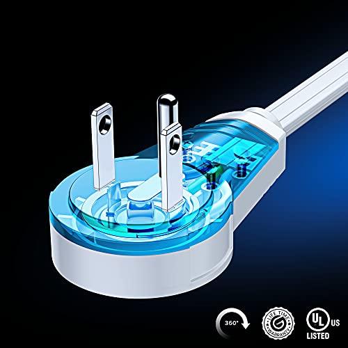 Maximm Maximm Cable 10 Ft 360° Rotating Flat Plug Extension Cord / Wire, 16 AWG Multi 3 Outlet Extension Wire, 3 Prong Grounded Wire - White - UL Certified