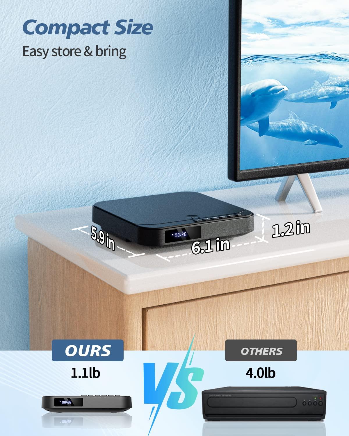 Desobry DESOBRY Mini DVD Player - 1080P HD Compact Player for TVs with HDMI, All Region Free, CD/DVD, USB/TF Card, Remote Control, PAL/NTSC Support