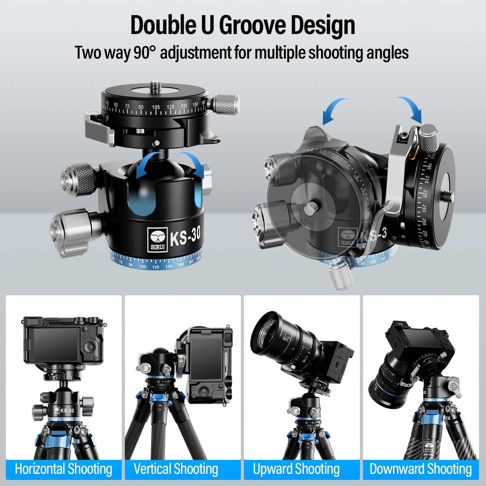 Sirui SIRUI 36mm Low Profile Ball Head KS-30, 360 Double Panoramic Aluminium Alloy Tripod Head for Camera, Camcorder, Professional Heavy Duty Ball Head for Tripod, Monopod, Camera Slider, Max Load 20KG