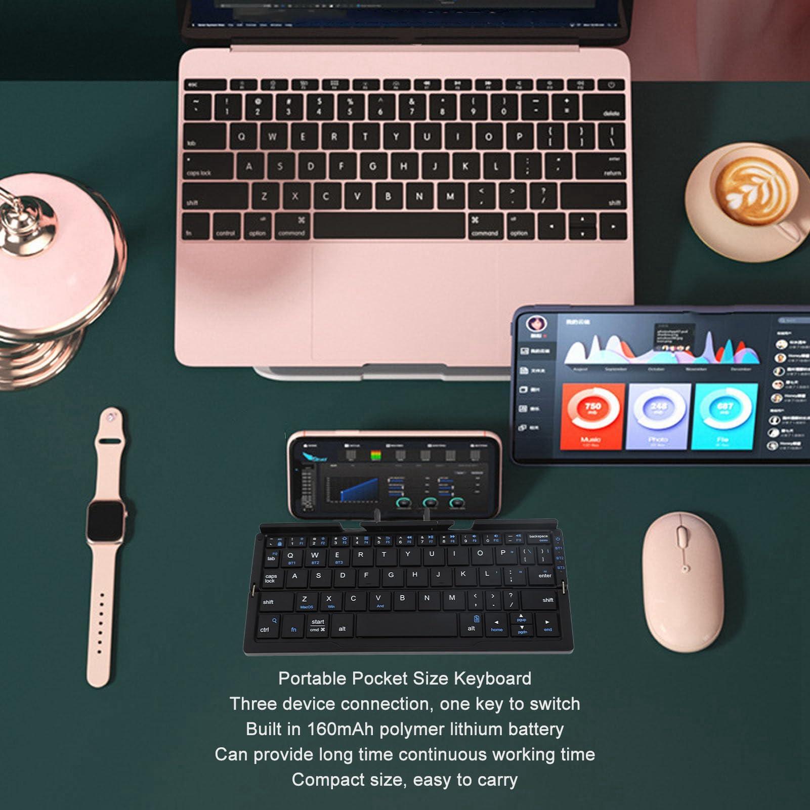 FOSA FOSA Folding Bluetooth Keyboard, Folding Keyboard, Portable Pocket Foldable Keyboard, Mini Foldable Keyboard Aluminum Alloy Housing for Tablets Phones (Black Gray)