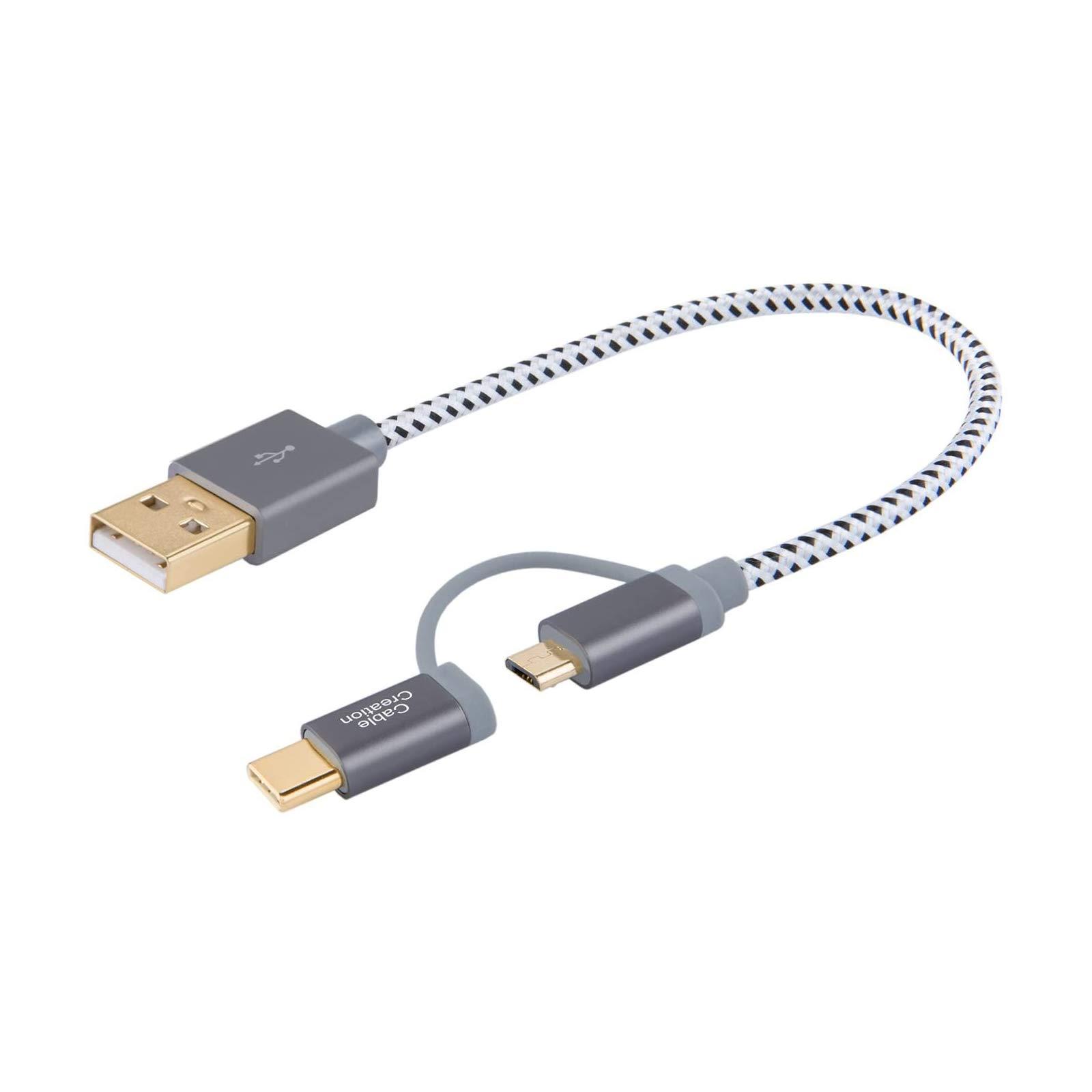 CableCreation CableCreation Bundle - 2 Items: 2 in 1 Micro USB C to USB A Fast Charge Cord 0.8FT + Short Micro USB to USB C Cable 0.65 FT
