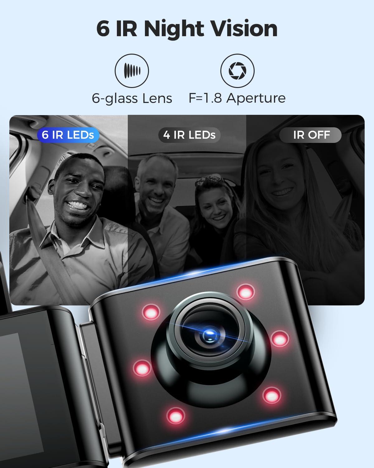 AZDOME AZDOME M550 Pro 5G WiFi 3 Channel Dash Cam Built-in GPS, 4K Dual Dash Camera Front and Rear with 64GB Card, 2.5K+1080P+1080P Triple Car Camera, 3.19" IPS Screen, IR Night Vision, 24H Parking Mode