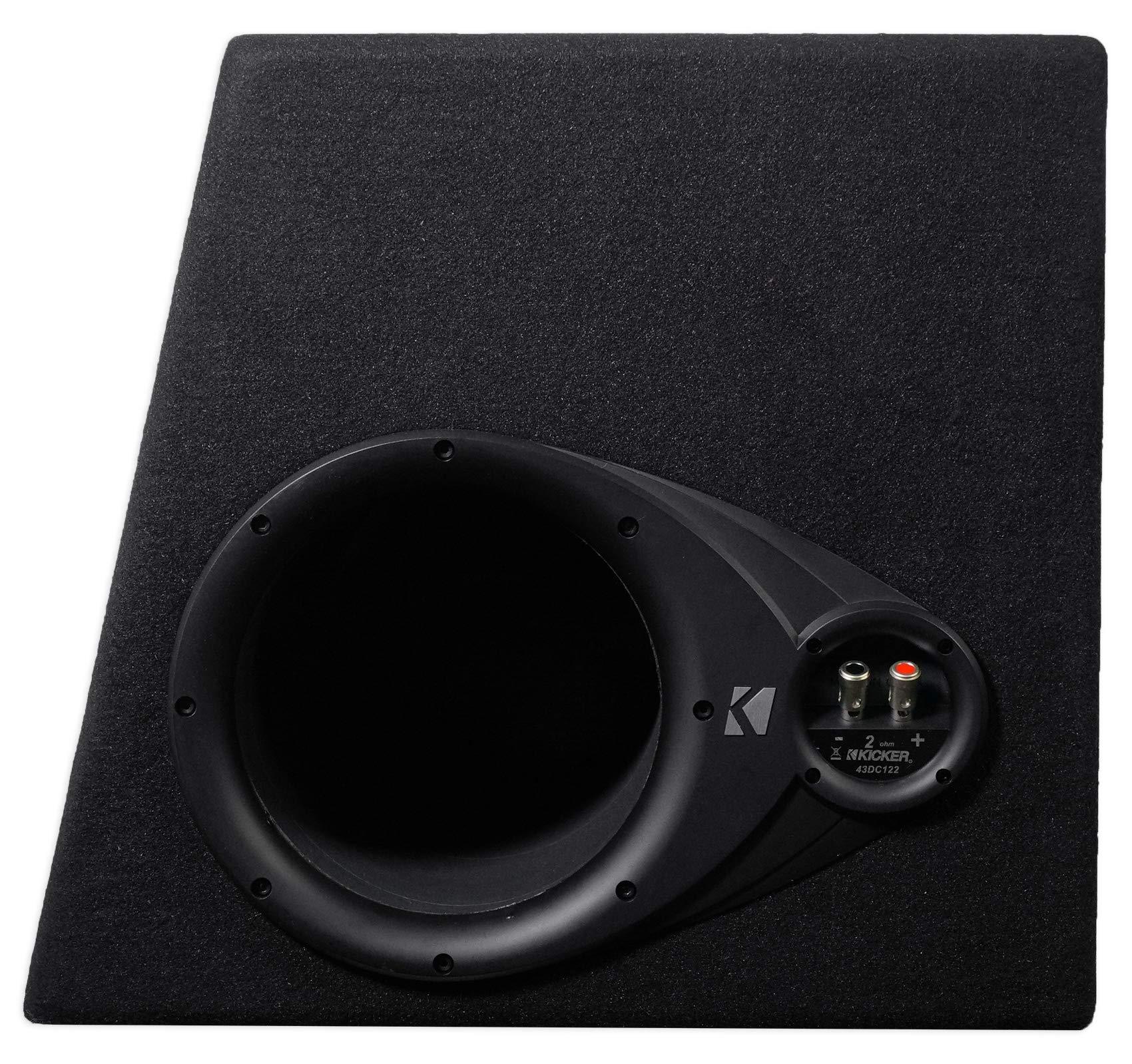 KICKER Kicker 43DC122 Comp Dual 12\" Subwoofers in Vented Sub Box Enclosure, 2-Ohm Bundle with Rockville dB11 1400W Peak Mono 2-Ohm Car Amp and Bass Remote and RWK81 8 Gauge Amp Installation Kit