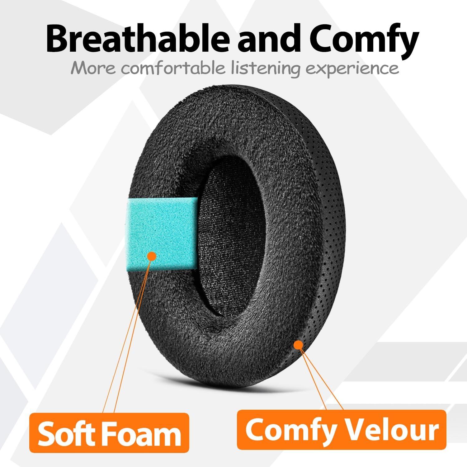 TRANSTEK Earpads for PC38X, PC37X, HD560S, HD599, HD598/SE/CS/SR, HD595 Headphones by TRANSTEK - Thicker Memory Foam I Deeper Inner Hole (Hybrid Velour)