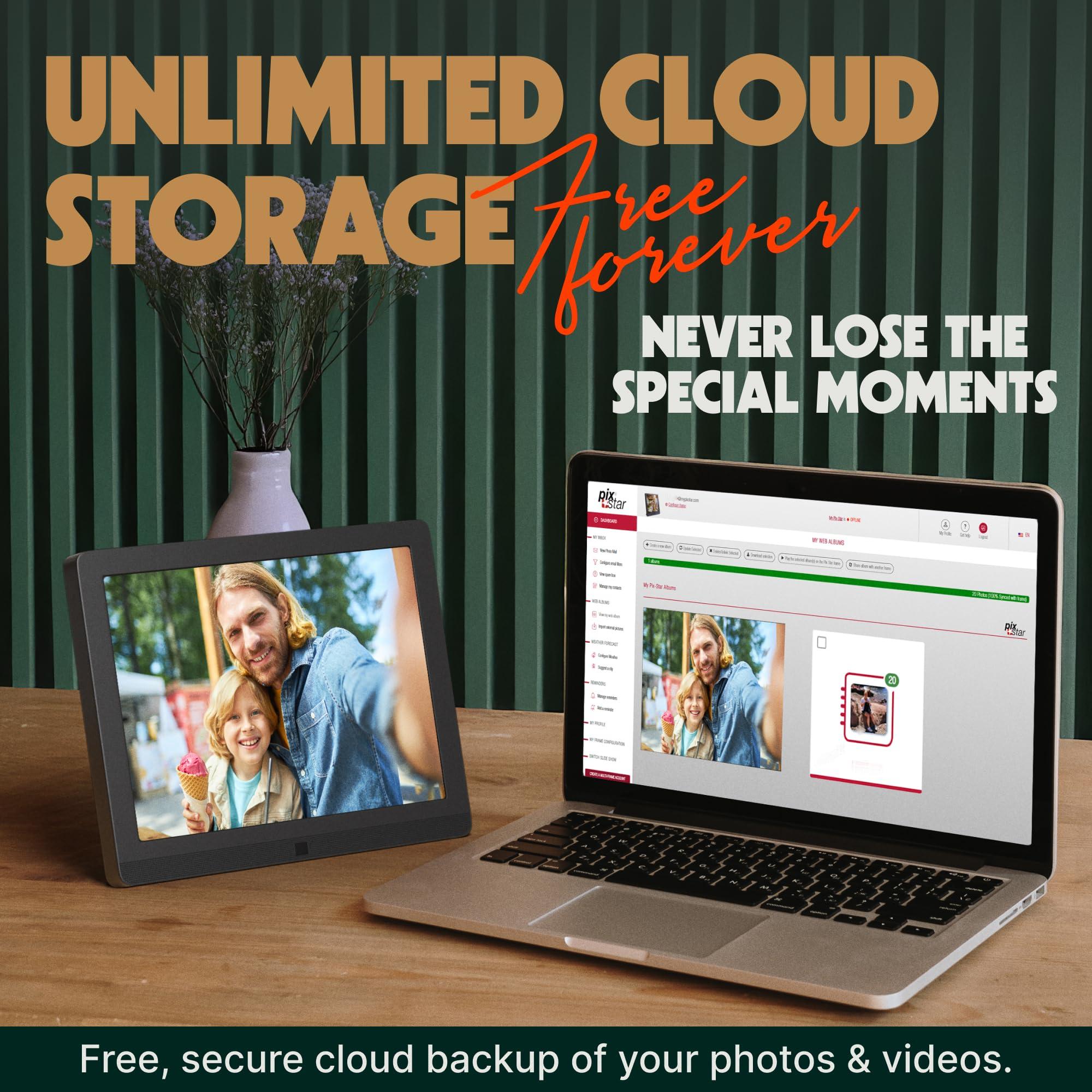 Pix Star PixStar 10 inch Digital Frame WiFi | Free Unlimited Cloud Storage | Motion Sensor | Highly giftable for Grandparents | IPS Display | Easy Setup Digital Photo Frame | Electronic Picture Frame