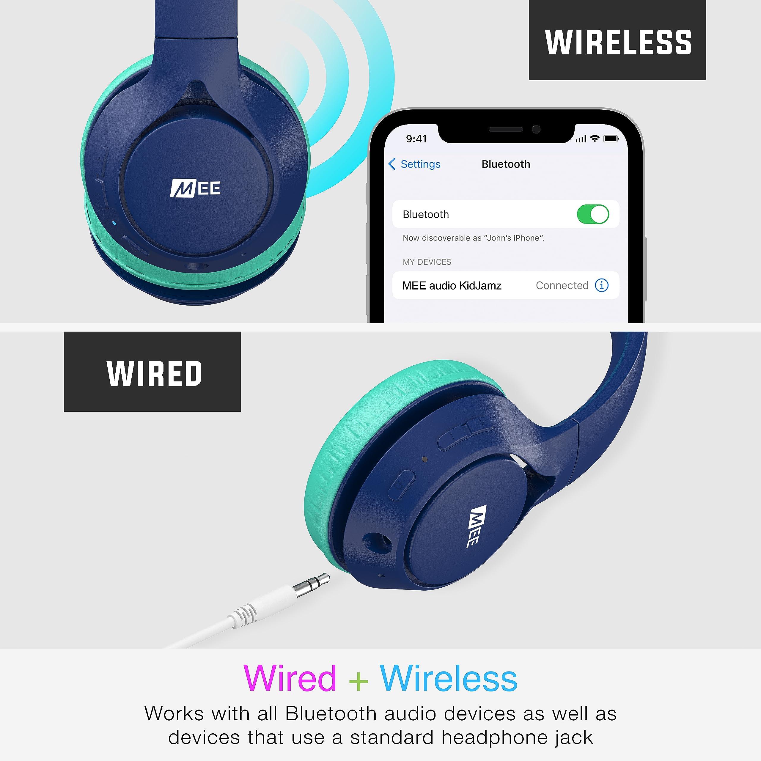 MEE audio MEE audio KidJamz KJ45BT Children's Safe Listening Bluetooth Wireless Headphones with Volume Limiter & Microphone, Adjustable On-Ear Kids Headset for Online Learning/School/Travel/Tablet (Blue/Teal)