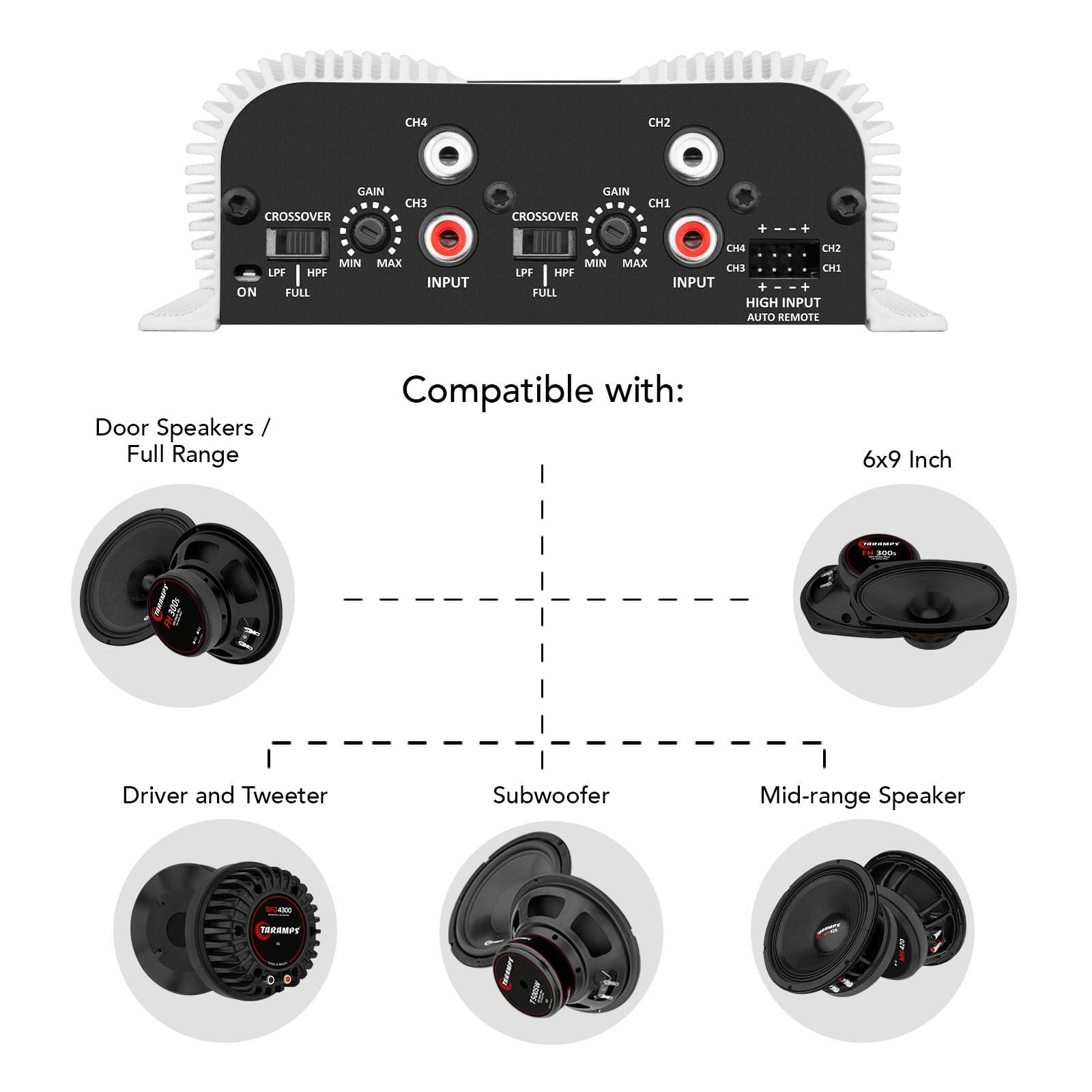 Taramp\'s Taramps HD 3000 1 Ohm Class D monoblock car Audio amp 3000 watts RMS + Taramps TS 400x4 2 Ohms Full Range 4 Channels 400W RMS car Amplifier Bundle, 2-Pack