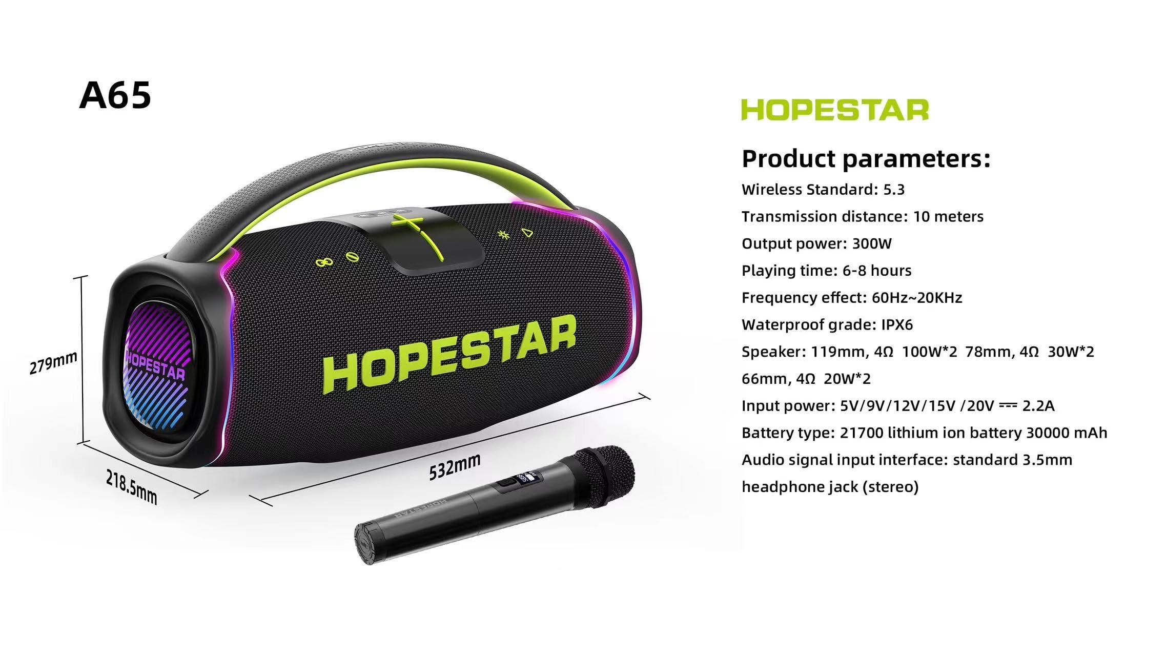 WorryFree Gadgets WorryFree Gadgets 300W Portable Speaker Wireless Bluetooth Audio Big Bass with Handle, Microphone, Hopestar Series (Blue)