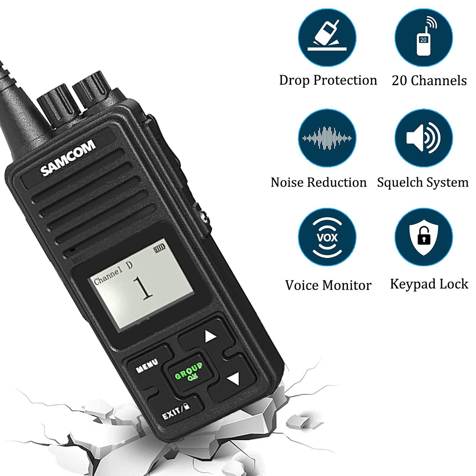 SAMCOM SAMCOM FPCN10A Two Way Radio with Shoulder Speaker Mic,3000mAh High Power 2 Way Radios Long Range, UHF Walkie Talkie earpiece with mic for Adults Construction Site School Security(2 Radios with 2 Mic