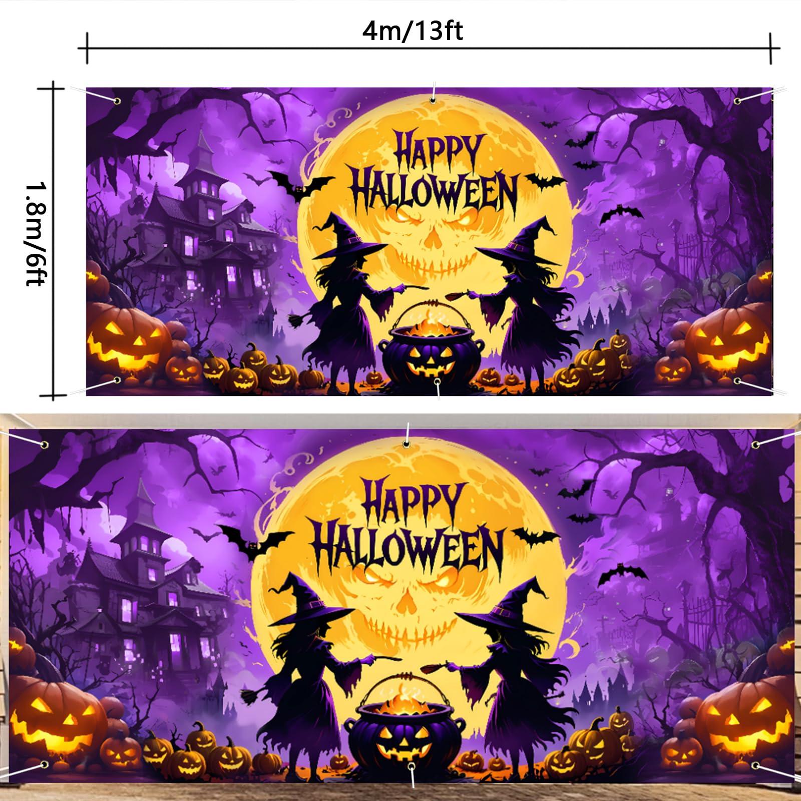 WNWBFM Halloween Garage Door Cover,Halloween Garage Door Decorations,6 x 13 Ft Large Halloween Garage Door Banner,Horror Hanging Backdrop Wall Halloween Decor for Outdoor Halloween Party (Witch)