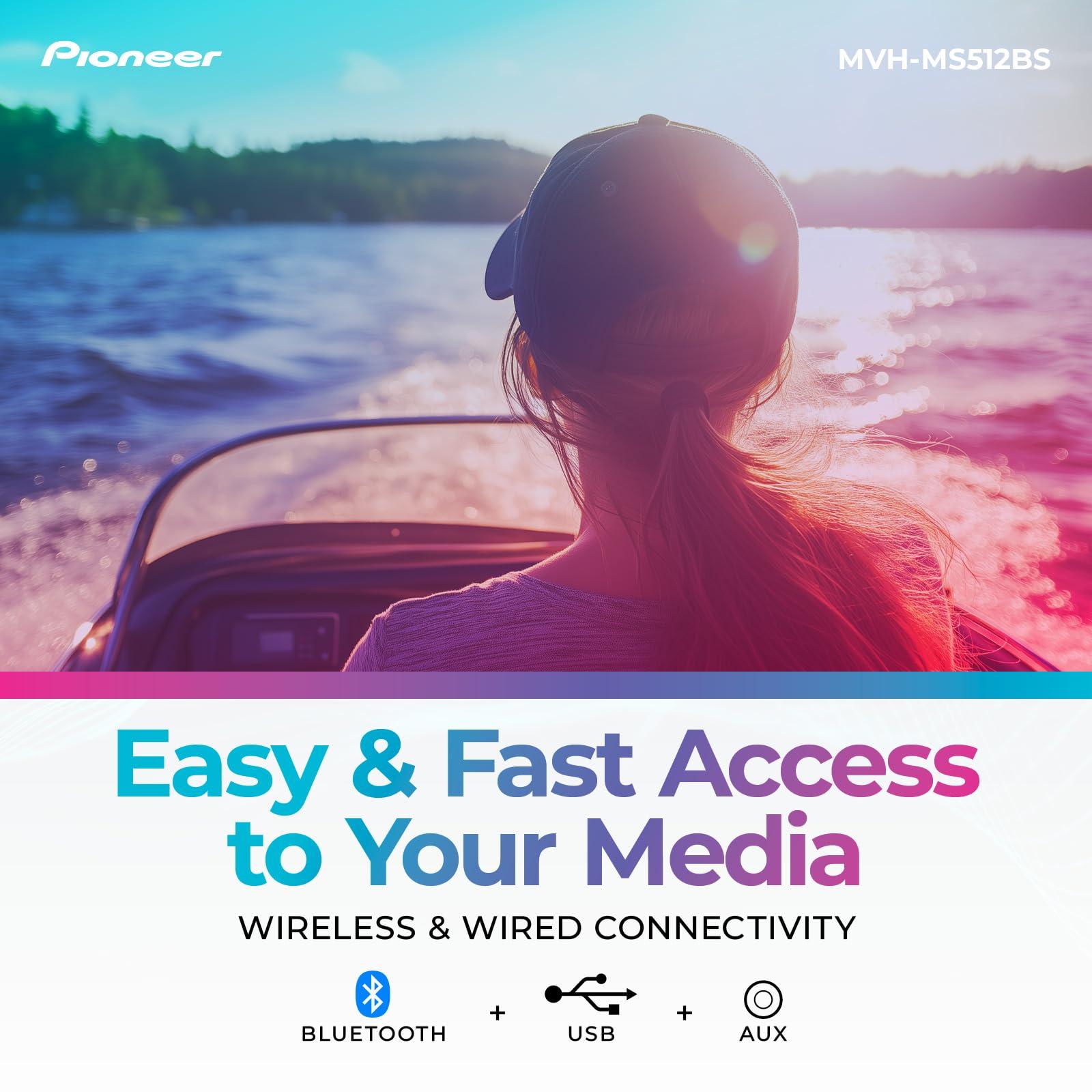 PIONEER Pioneer MVH-MS512BS Marine Digital Media Receiver - Single Din Bluetooth Marine Stereo with Amazon Alexa and Corrosion-Resistant Design