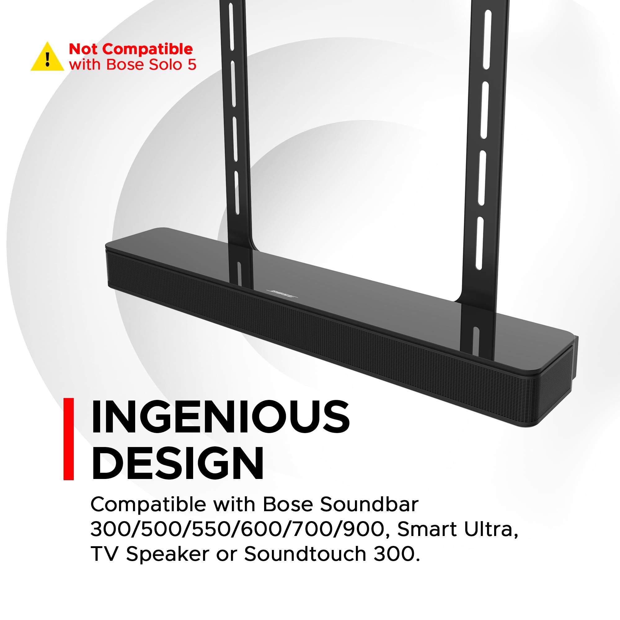 Sound Bass Universal Under TV Mount, Black, Compatible with Bose Smart Soundbar 300/500/550/600/700/900/Ultra, TV Speaker, Soundtouch 300 - Invisible Once Fitted, Fast & Easy Way to Mount Your Sound Bar
