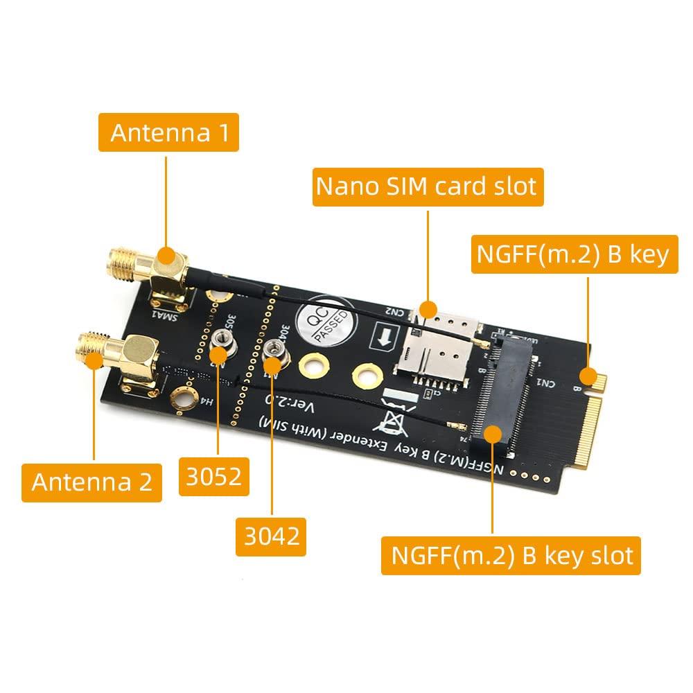 Mustpoint Mustpoint M.2(NGFF) Key B Adapter with SIM Card and Antenna for 3G/4G/5G Module