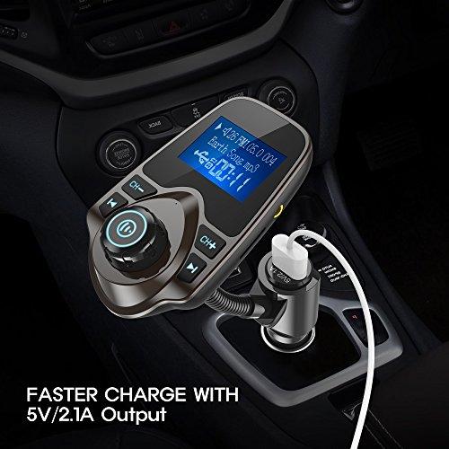 Nulaxy Nulaxy Bluetooth Car FM Transmitter Audio Adapter Receiver Wireless Handsfree Car Kit TF Card AUX 1.44 Display KM18 Brown