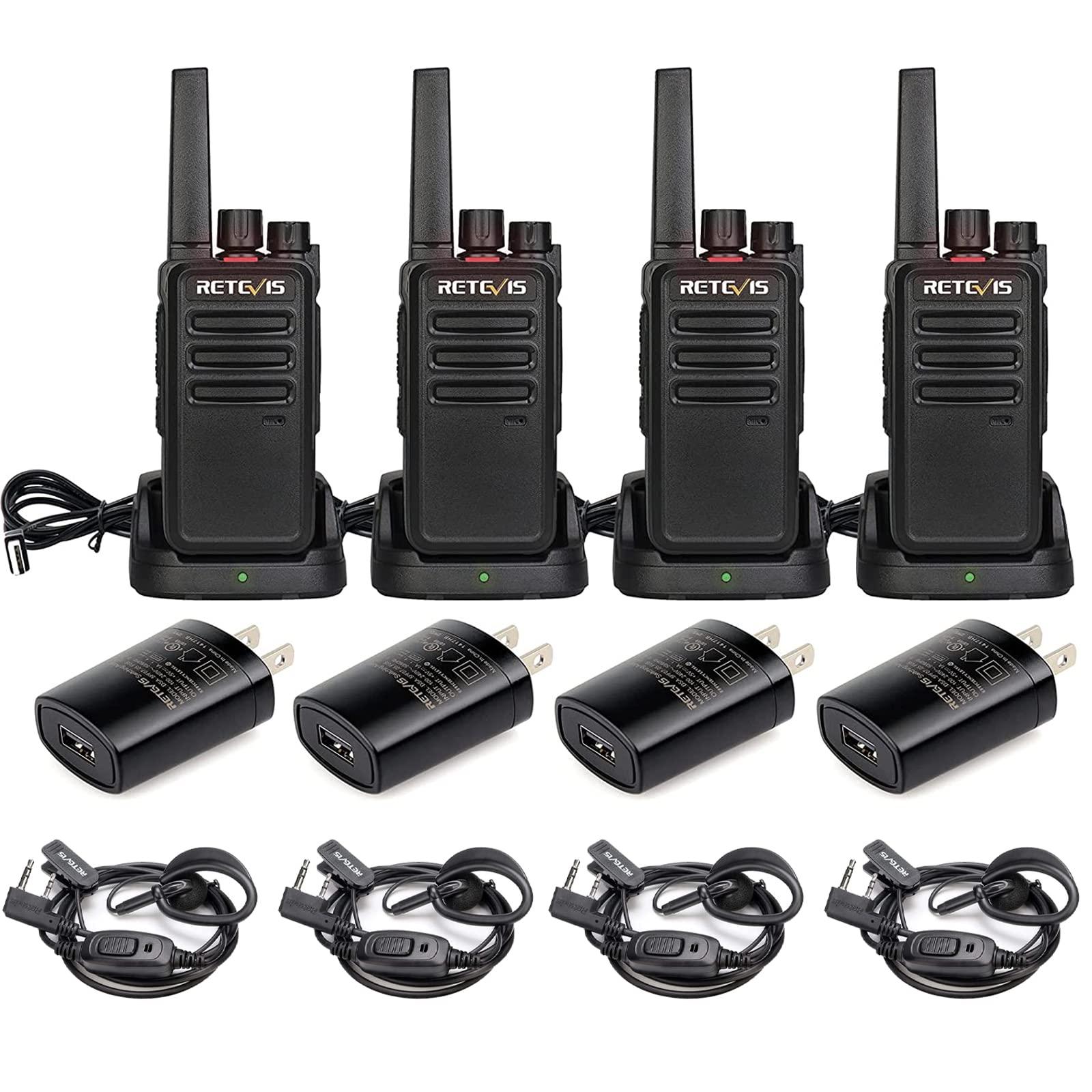 Retevis Retevis RT68 Walkie Talkies(4 Pack) with Earpiece(4 Pack), 2 Way Radio Long Range, 1200mAh Battery, Portable Walkie Talkie Rechargeable with USB Charging Base, Earhook 2 Way Radio Earpiece Single Wire