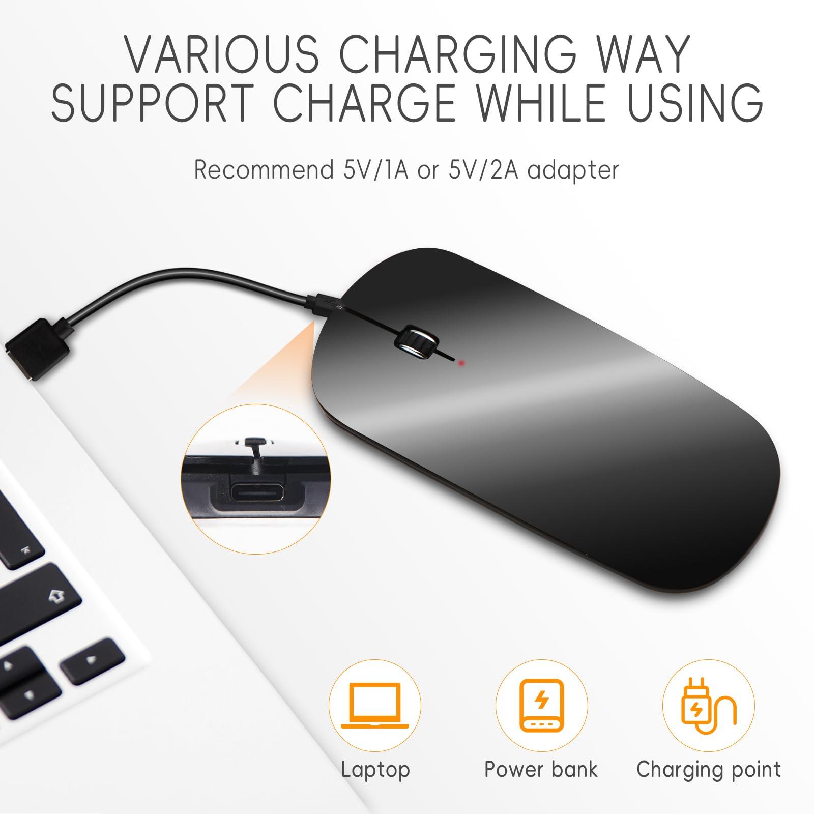 KANG RUI KANG RUI Bluetooth Mouse Slim Mini Portable Flat Travel Wireless Mouse Rechargeable t Ultra Thin Mice Quie Compatible with Laptop PC Notebook Tablet (Black)