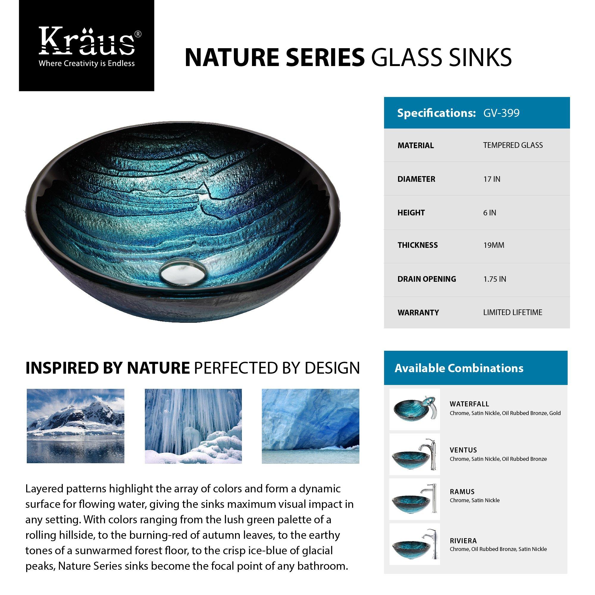 Kraus Kraus Ladon Glass Vessel Sink and Ramus Faucet Satin Nickel