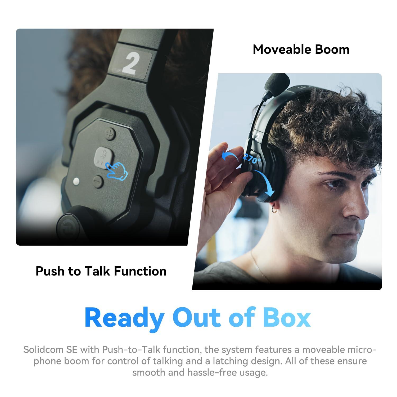 HollyView Hollyland Solidcom SE Full Duplex 4-Users ENC Noise Cancellation Wireless Intercom Headset System 1100ft Team Communication with PTT Mute Single Ear Headset for TV Film Production (2.4GHz Version)