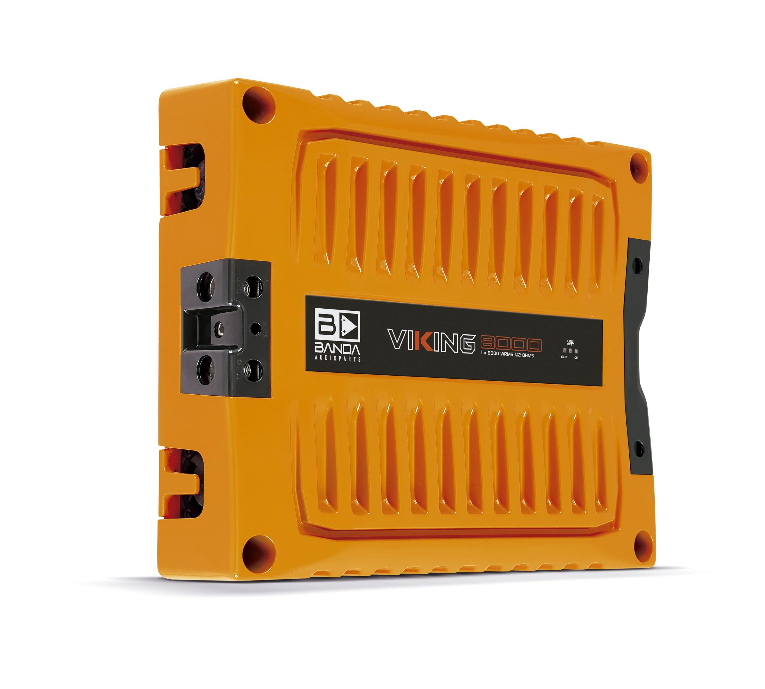 Banda Audioparts Banda VIK8000.2ORANGE Car Amplifier Audio Speaker 2-Ohms Full Range New Viking 8000 Watts Rms LED Indicator Sound Specialization Aluminum Chassis - Orange