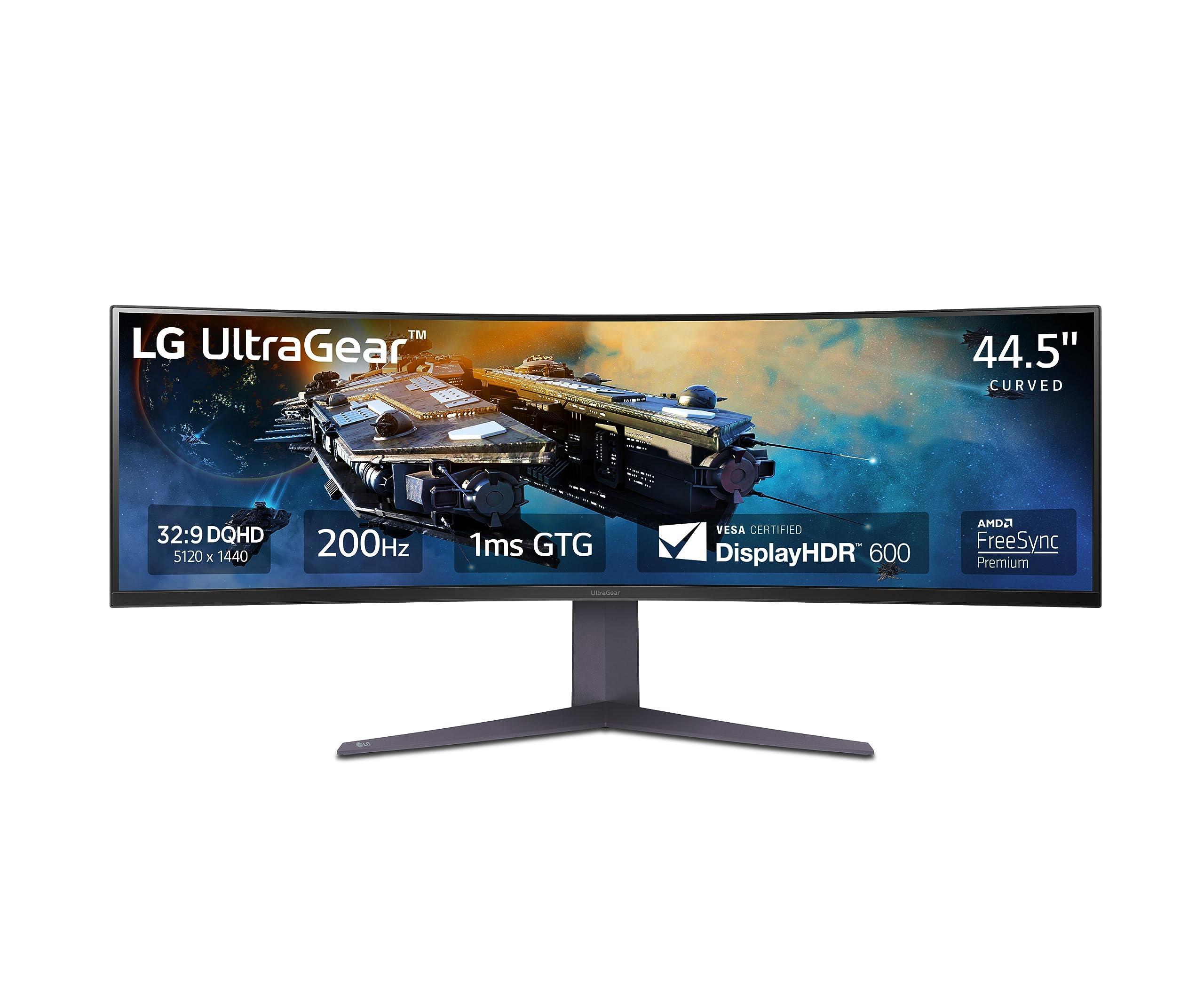LG LG 45GR75DC-B Ultragear Curved Gaming Monitor 45-Inch 32:9 Dual QHD 1ms 200Hz VESA DisplayHDR 600 with DCI-P3 95% AMD FreeSync Premium Pro Enhanced Gaming GUI DTS HP:X 3-Way Adjustable Stand - Black