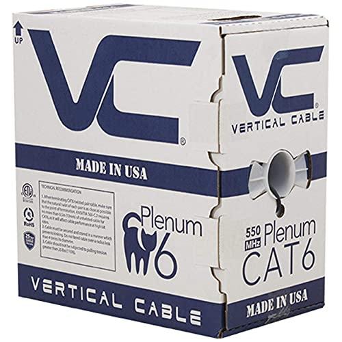 VC VERTICAL CABLE Vertical Cable CAT6, 550 MHz, UTP, 23AWG, 8C Solid Bare Copper, Plenum, 1000ft, Bulk Ethernet Cable - Made in USA, Black