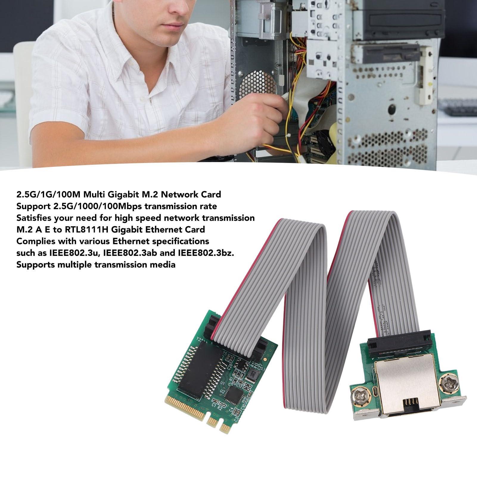 Diyeeni Gigabit M.2 M Key Ethernet Network Expansion Card, Single Port 2.5G M.2 A E Server NIC, RTL8111H Industrial Control Equipment Network Card, Straight Pin