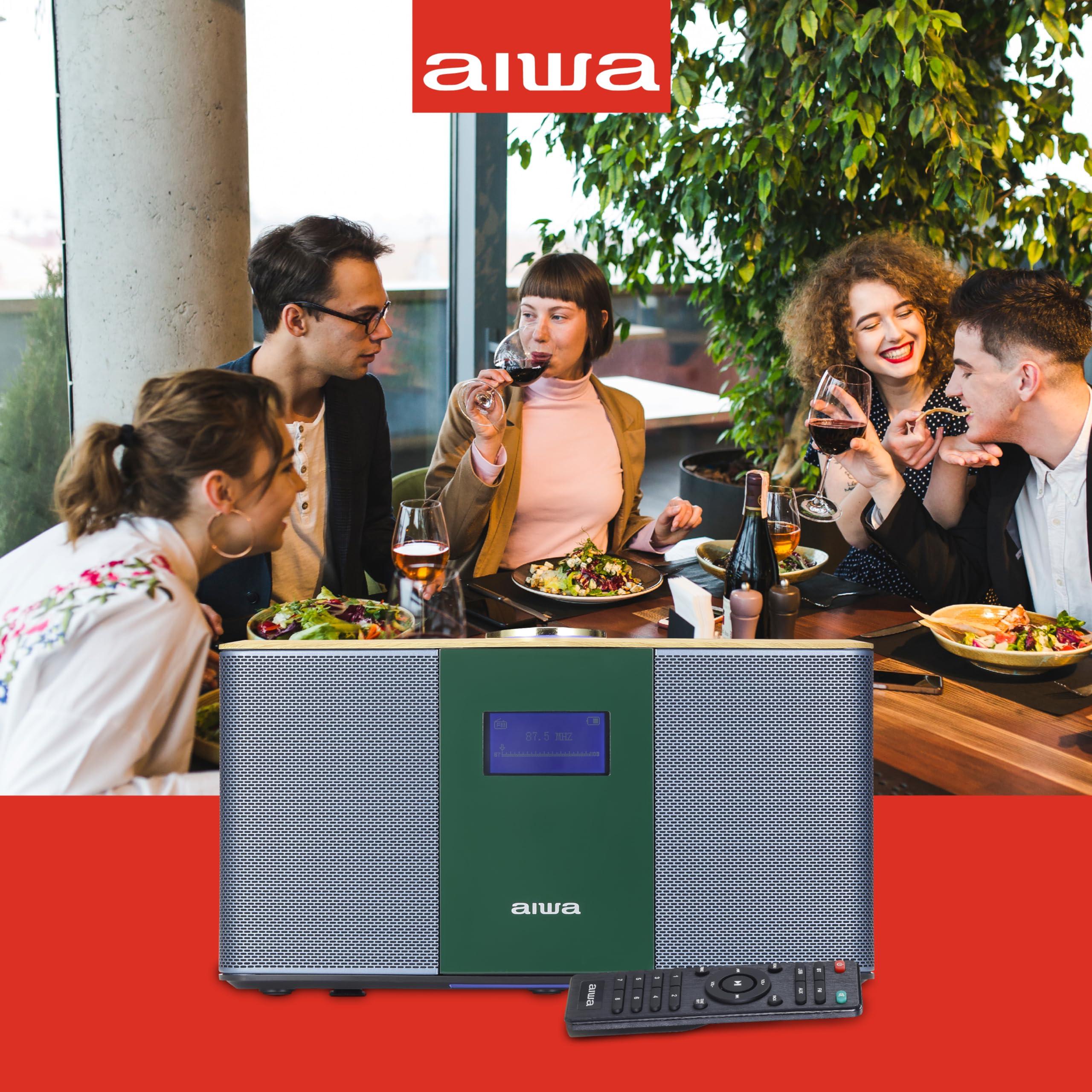 Aiwa Aiwa Exos 5 Wireless Speaker - Unleash Powerful Sound and Versatile Connectivity On-The-Go Experience Bluetooth Freedom, FM Radio, Clock, 20W RMS, LCD Display, and Alarm Clock Functionality