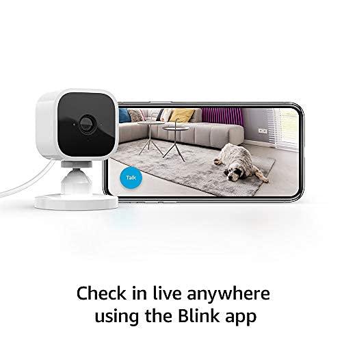 Blink Blink Mini - Compact indoor plug-in smart security camera, 1080p HD video, night vision, motion detection, two-way audio, easy set up, Works with Alexa 3 cameras (White)