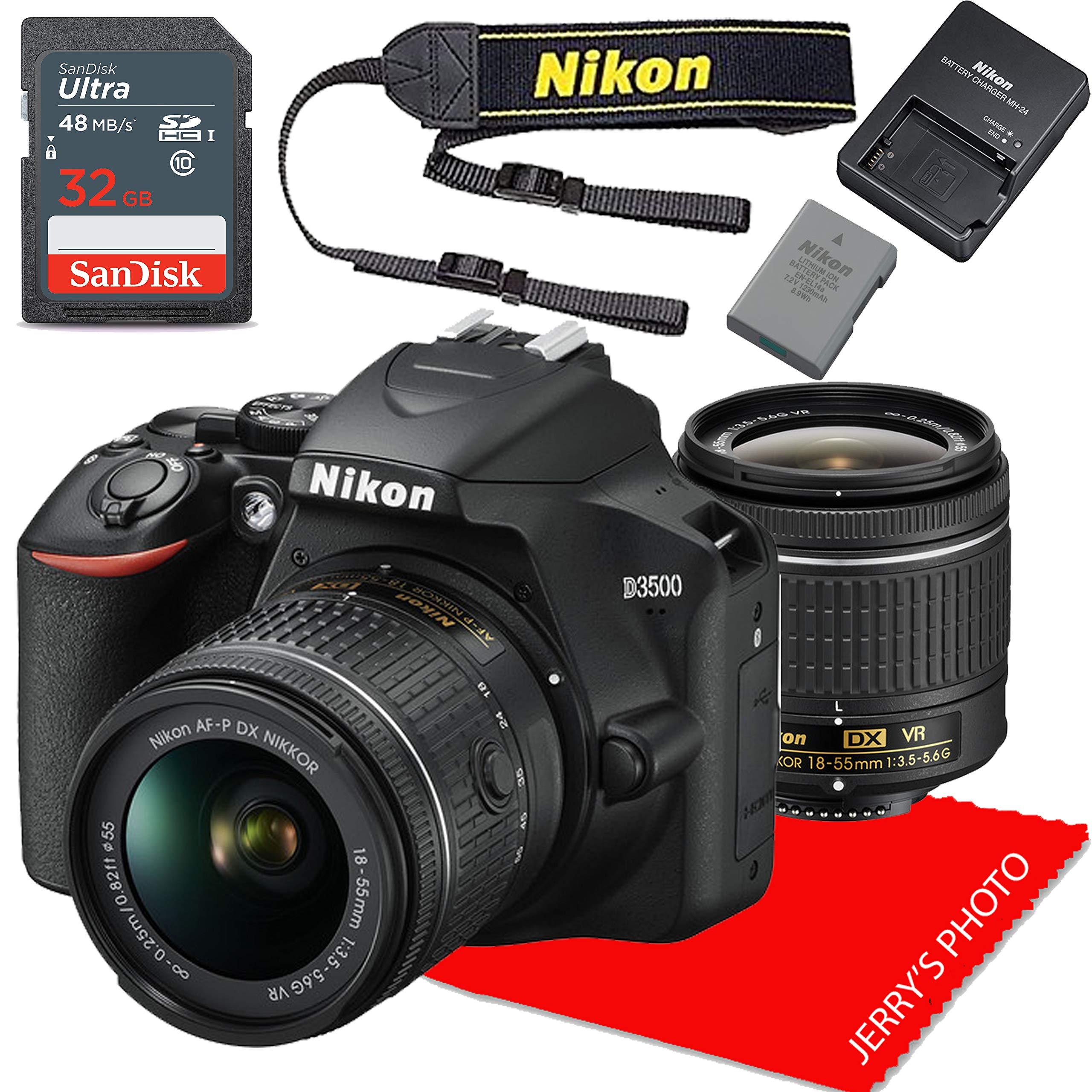 Nikon Nikon D3500 w/AF-P DX NIKKOR 18-55mm f/3.5-5.6G VR + 32GB Memory Bundle (Renewed)