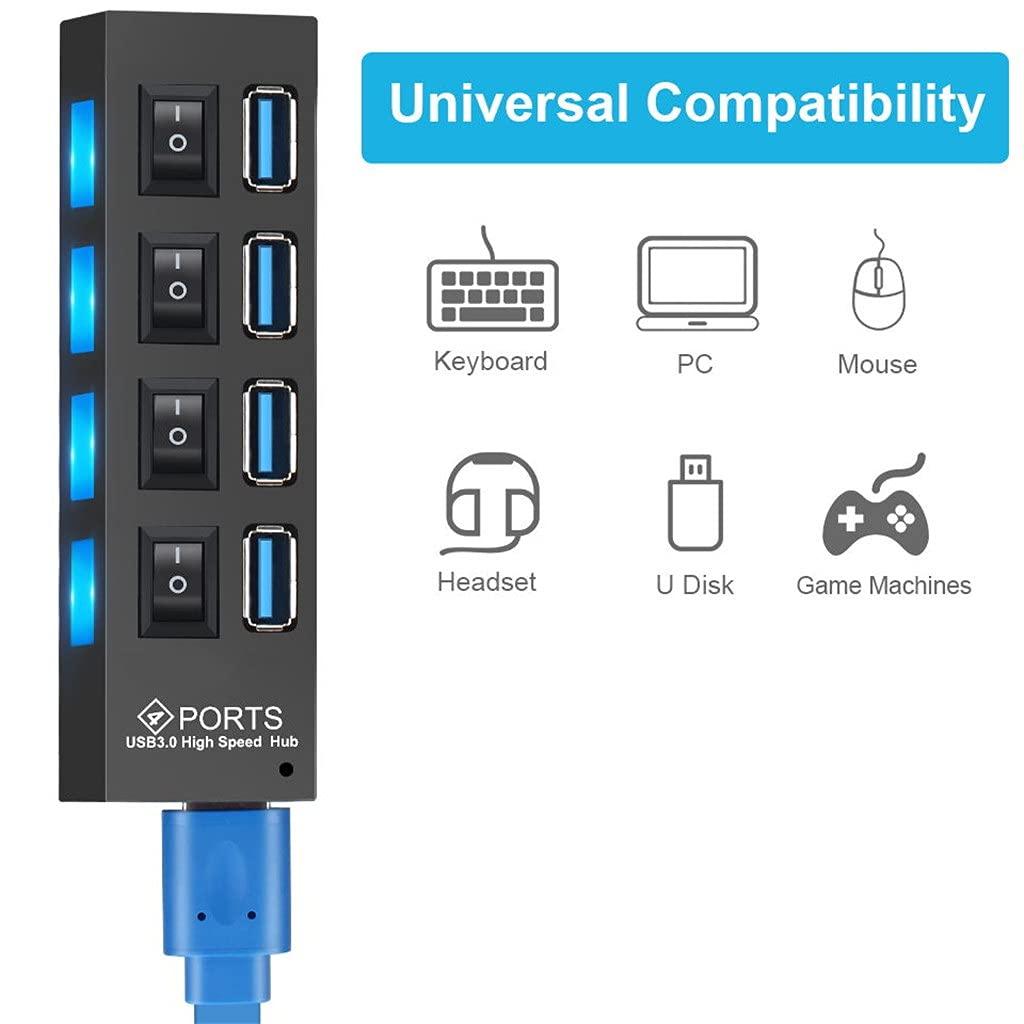 IFGSIWRIJIKWJJEA USB 3.0 Hub USB Hub 3.0 Multi USB Splitter 3 Hab Use Power Adapter 4 Port Multiple Expander USB3 Hub with Switch for PC
