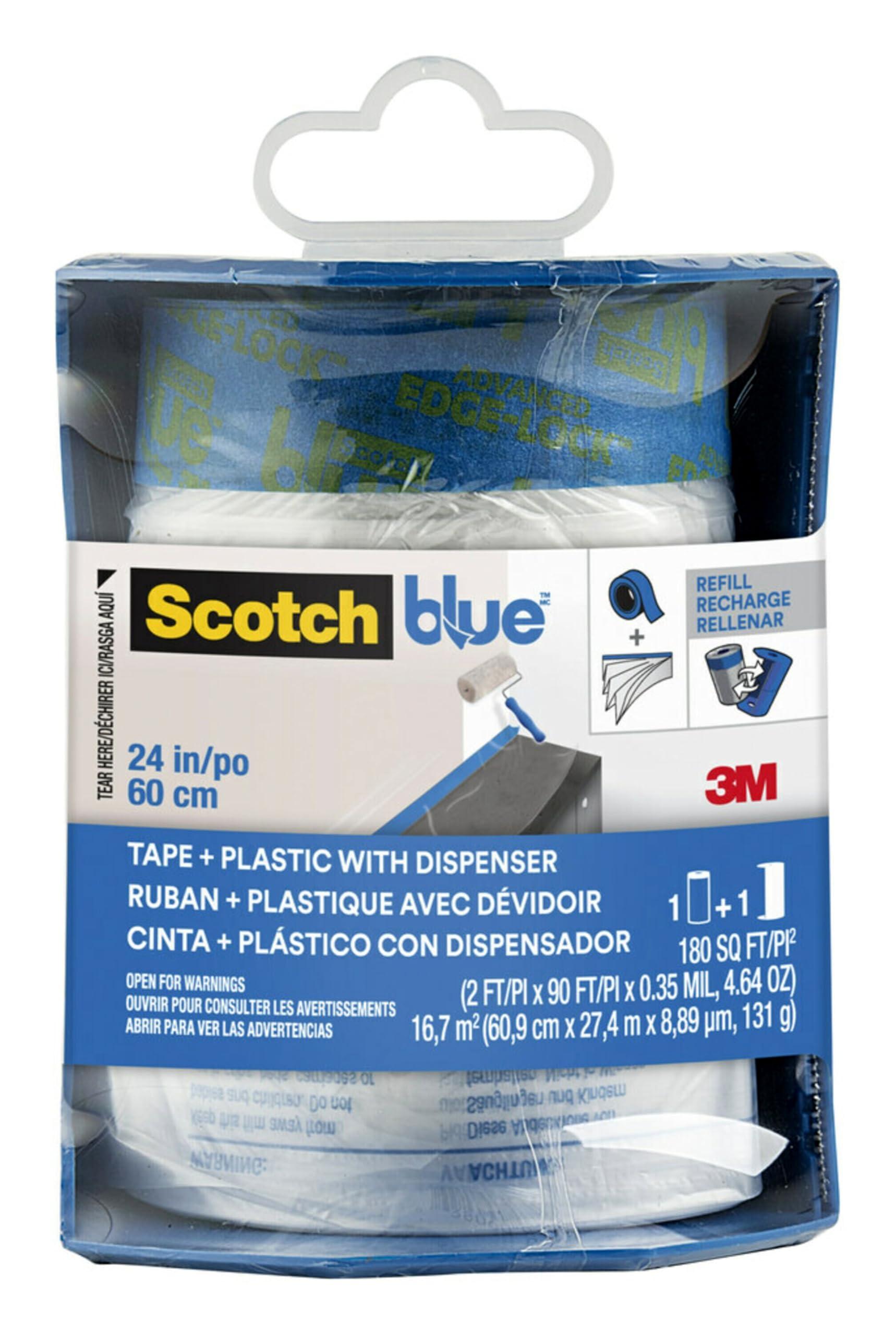 ScotchBlue ScotchBlue Pre Plastic Painters Tape with Bladed Dispenser, 24 in x 30yd, Tape & Masking Film Combined in One Product, Static Cling to Stay in One Place, No Residue Masking Tape (PTD2093EL-24-S)