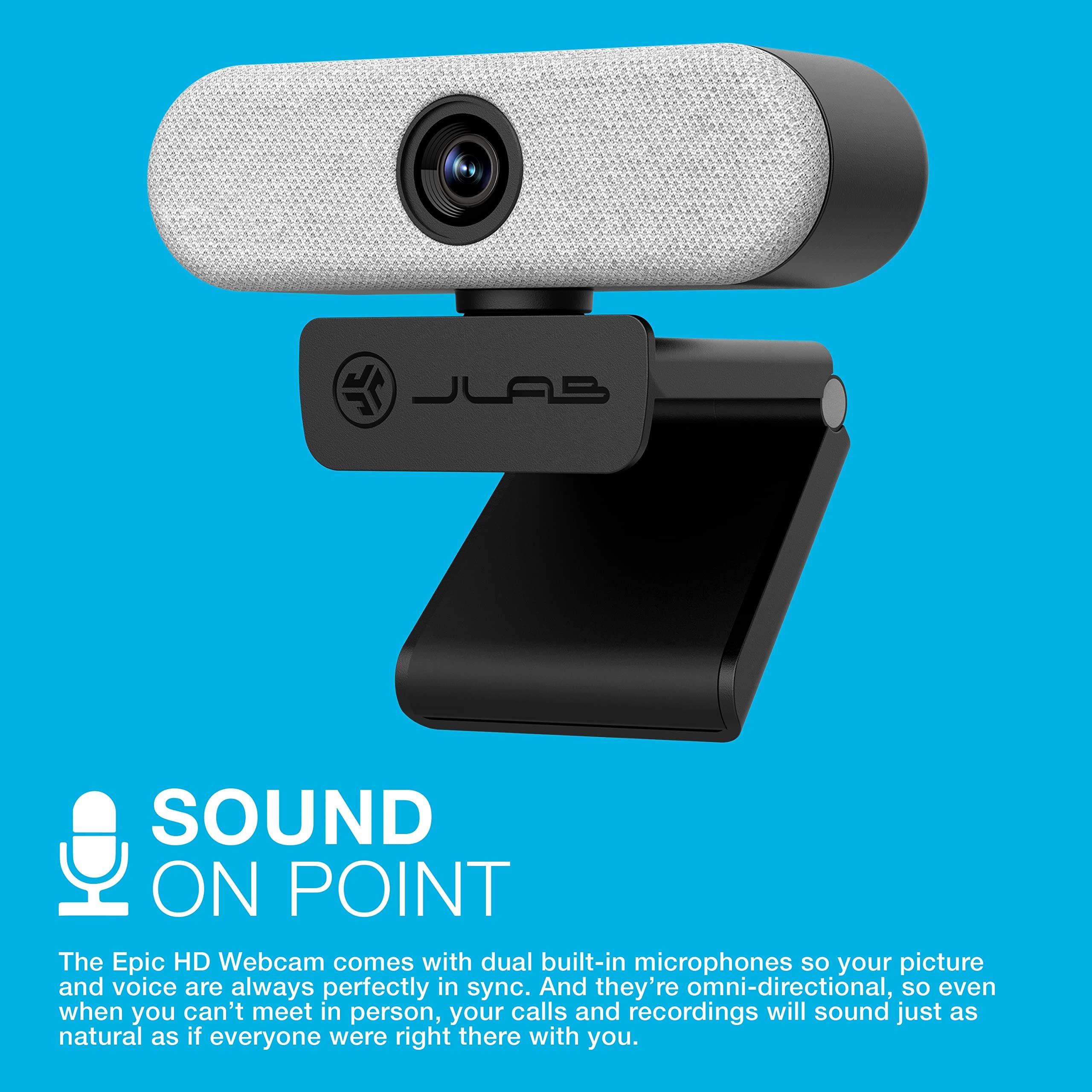 JLab JLab Epic Cam USB HD Webcam, Black with Optional White Face Plate, Full 2k/30 FPS, 5 Megapixels, Auto-Focus, Dual Omni-Directional Microphones, Adjustable Zoom and Exposure Levels