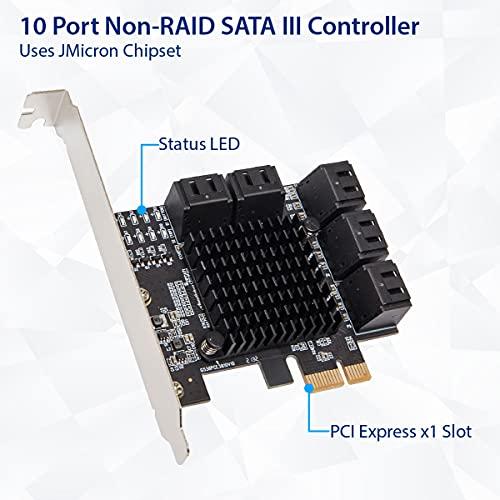 IO CREST IO Crest 10 Port SATA III to PCIe 3.0 x1 Non-RAID Expansion Card JMB582 Low Profile Bracket, (SY-PEX40167)