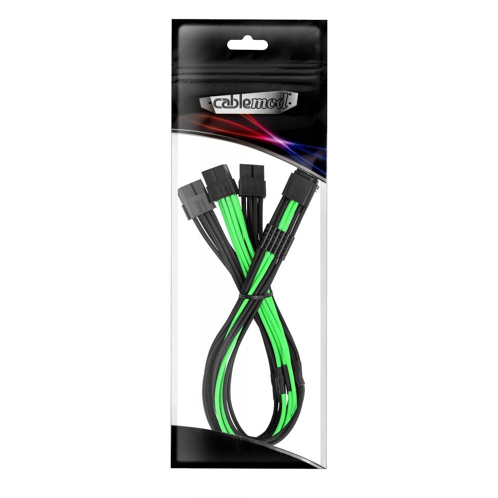 CableMod CableMod ModMesh Pro 12V-2x6 12VHPWR StealthSense PCIe Extension (Black + Light Green, 16-pin to Triple 8-pin, 45cm)