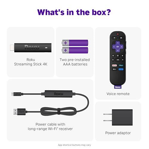Roku Roku Streaming Stick 4K | Portable Roku Streaming Device 4K/HDR/Dolby Vision, Roku Voice Remote, Free & Live TV