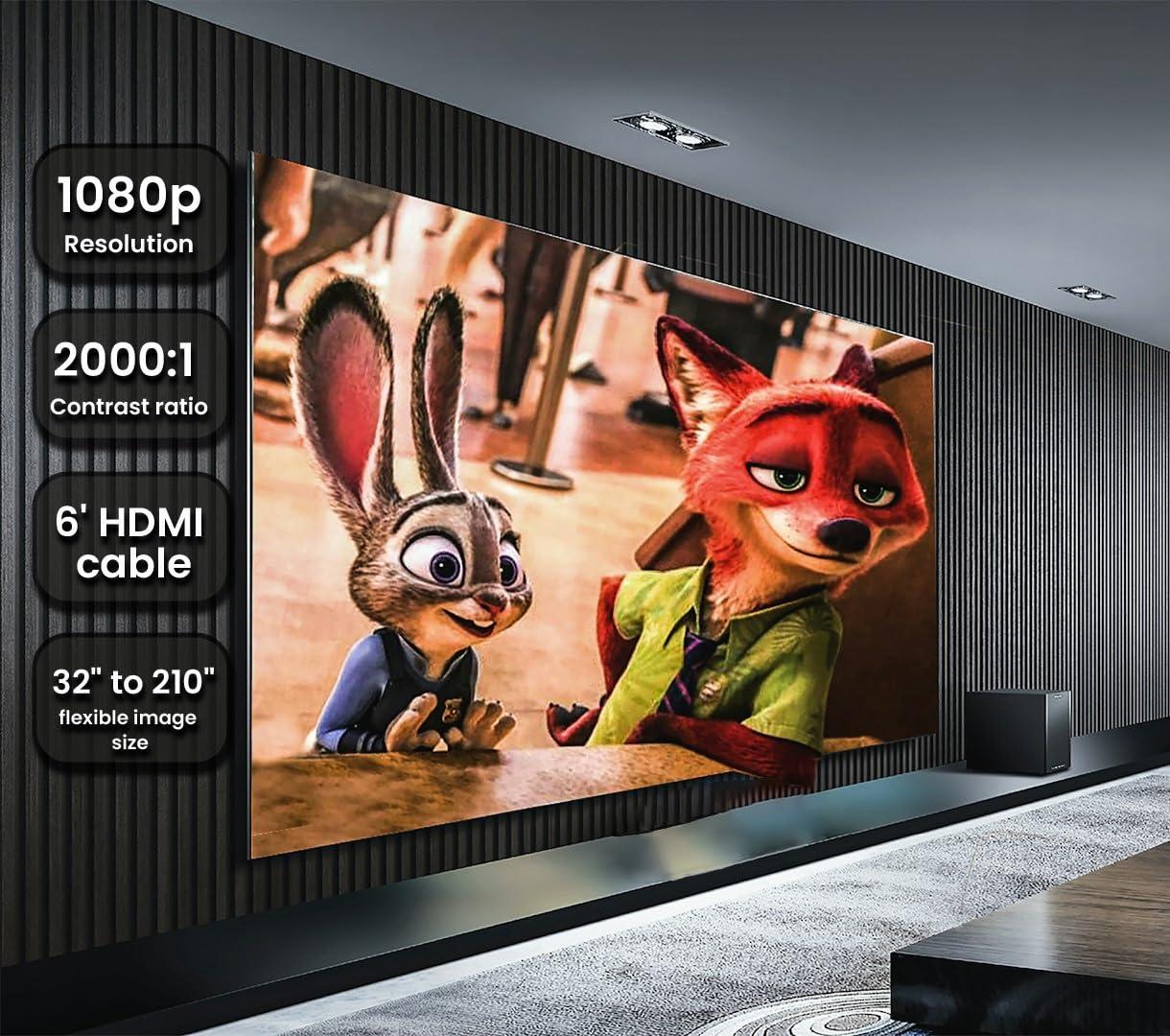 ONN Onn. HD 1080p LCD Home Theater Projector, Streaming Ready, 6' HDMI Cable, 5 Watt Speaker, Remote, 32" - 210" image size, Supports HDMI/USB/MicroSD/AV, Indoor & outdoor use - 100096801 (Renewed)