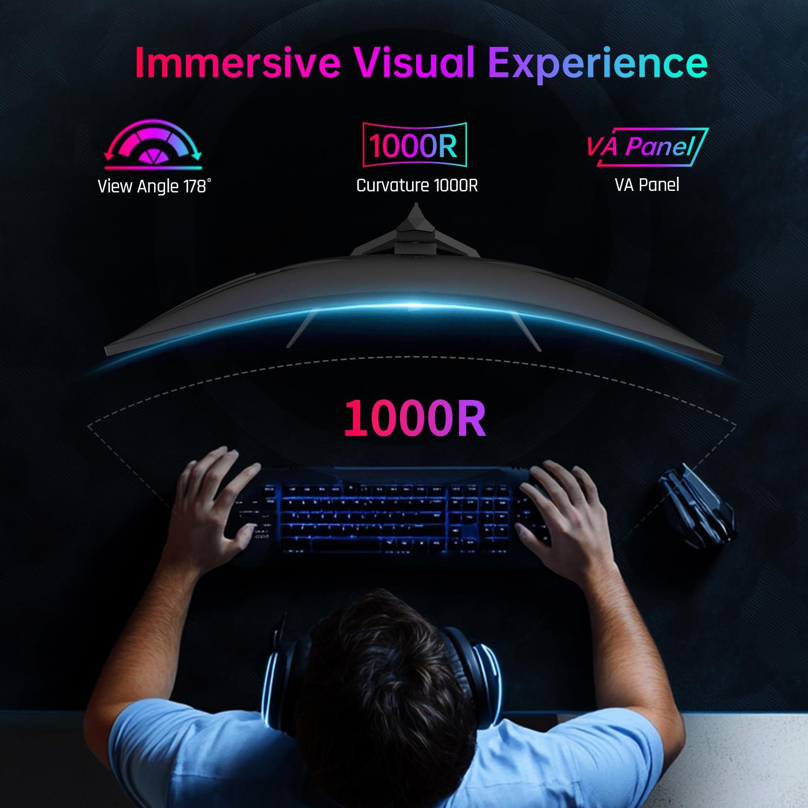 KTC KTC 32 Inch 240Hz Curved Gaming Monitor, 2K 1440P Computer PC Monitor with 1000R 1ms Frameless, Adaptive Sync,122% sRGB, HDMI, DisplayPort, Tilt Adjustable, H32S25E