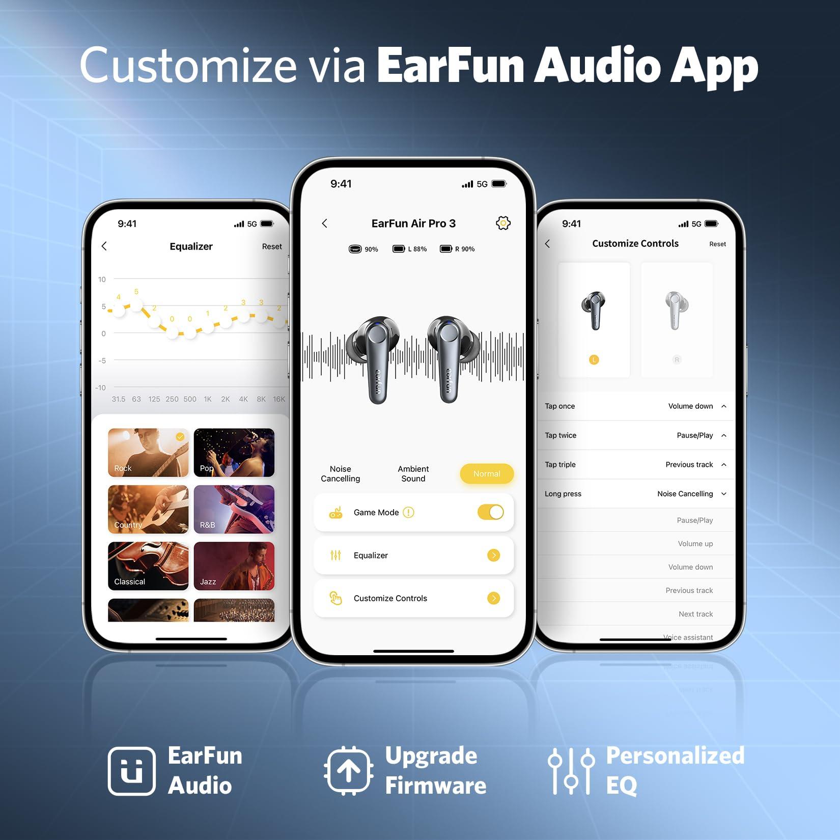 EarFun EarFun Air Pro 3 Noise Cancelling Earbuds, Qualcomm aptX Adaptive Sound, 6 Mics CVC 8.0 ENC, Bluetooth 5.3 Earbuds, Multipoint Connection, 45H Playtime, App Customize EQ, Wireless Charging
