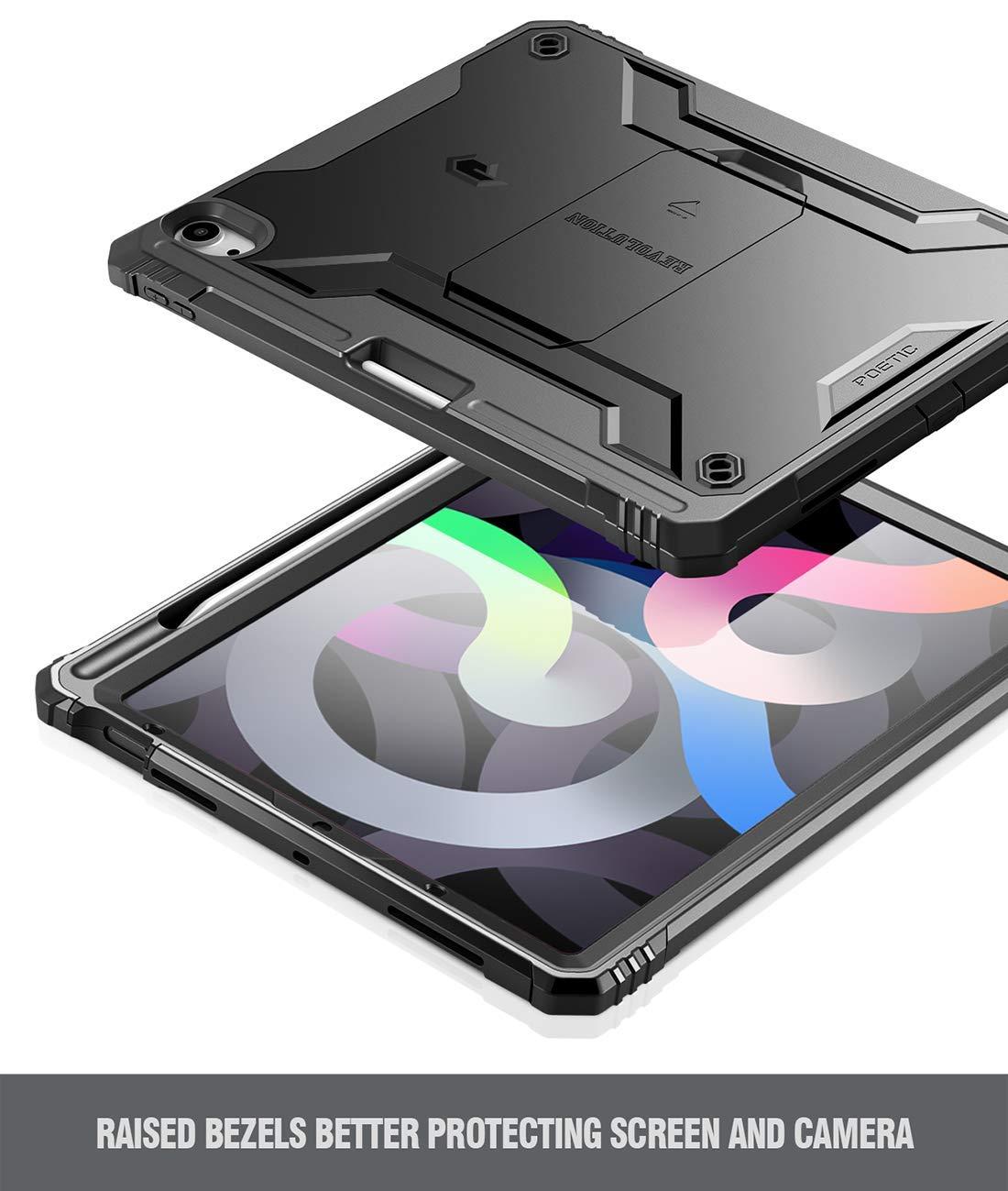 Poetic Poetic Revolution Case Designed for iPad Air 5 / iPad Air 4 10.9 inch, Full-Body Rugged Shockproof Protective Cover with Kickstand and Built-in-Screen Protector, Black