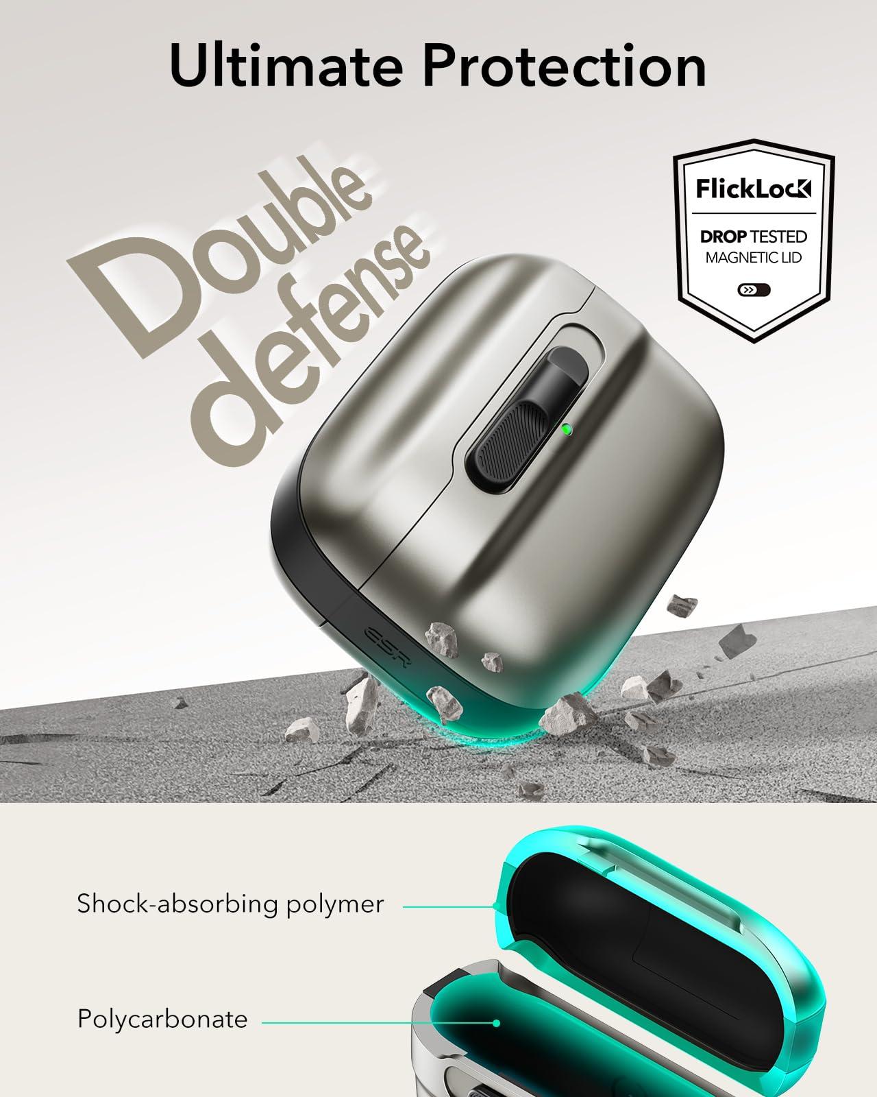 ESR ESR for AirPods Pro Case (2023/2022/2019, 2nd/1st Gen), Compatible with Airpods Pro 2 (USB-C/Lightning Cable), MagSafe Ready, Magnetic Lid Lock, Full Drop Protection Cover with Lanyard, Titanium