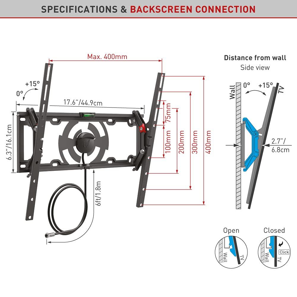 Barkan Barkan TV Wall Mount with Integrated HDTV Indoor Antenna Holds up to 110 lbs Auto Lock Patented Max Range 35 Mile Fits LED OLED LCD TVA31 Black 19 - 65 Tilt Antenna TV Mount