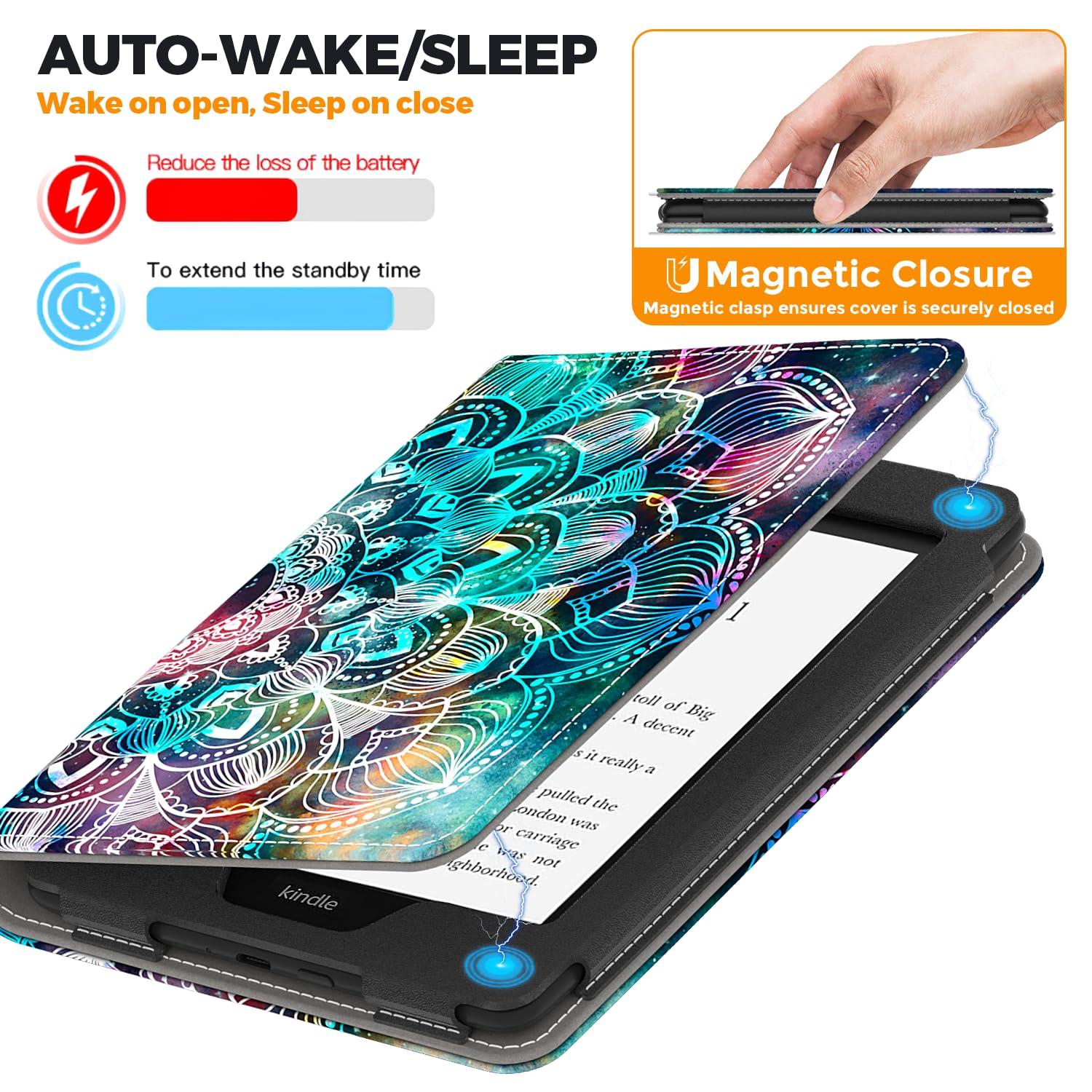 VORI VORI Stand Case for 7"/6.8" Kindle Paperwhite (12th/11th Generation-2024/2021) and Kindle Colorsoft Signature Edition, PU Leather Case Smart Protective Cover with Auto-Wake/Sleep, Mandala Floral