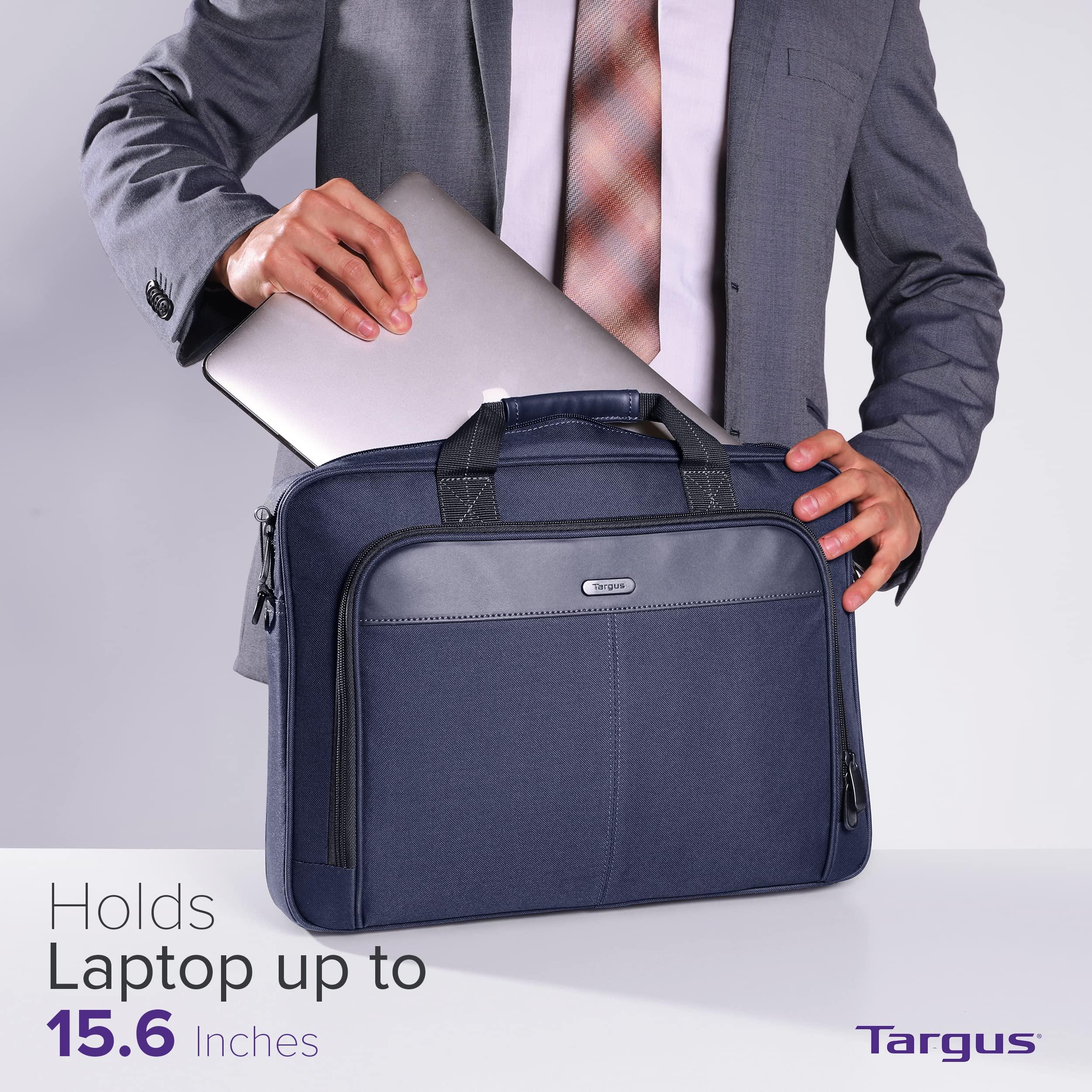 Targus Targus 15-16 Inch Classic Slim Laptop Bag, Blue - Ergonomic Briefcase and Messenger Bag - Spacious Foam Padded Laptop Bag for 16" Laptops and Under (TCT027US)
