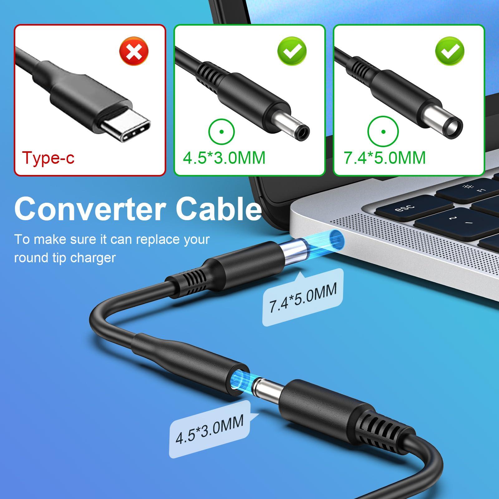 Jippofu 65W Charger for Dell Laptop Charger,Replacement Computer Charger for Dell Inspiron 13 3000 5000 7000 14 7420 15 3520 16 5630 Latitude 5490 5420 AC Adapter Power Supply Cord,Round Tip7.4mm&4.5mm