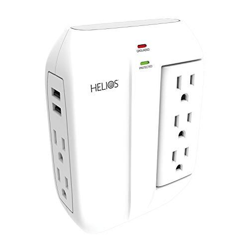 Helios Helios AS-HP-5R 5-Outlet Wall Tap Surge Protector with 2 USB Charging Ports