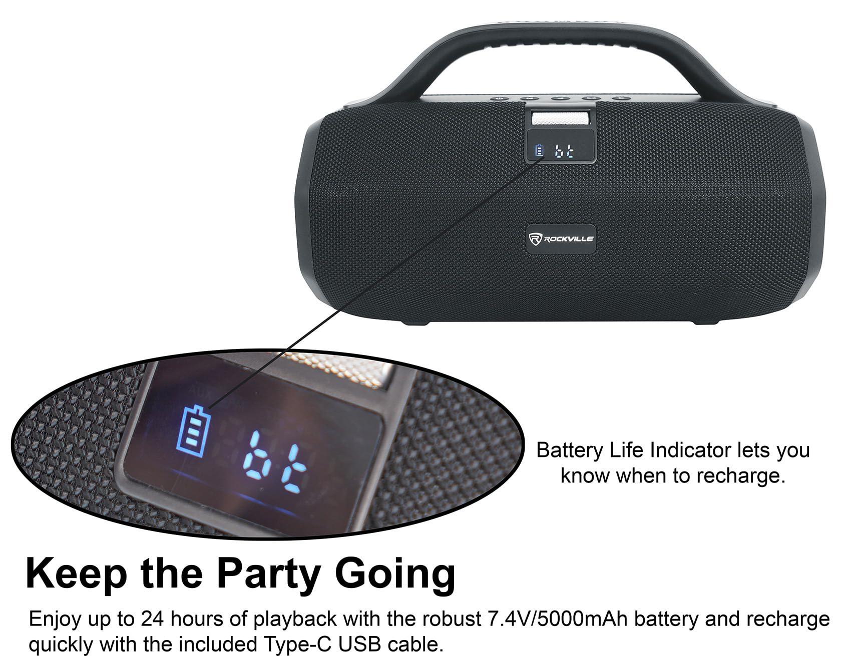 Rockville Rockville SONIC-50L Portable Bluetooth Speaker, 50W Stereo Sound, Dual LED Rings, IPX5 Water-Resistant, Upto 24-Hour Battery, TWS, USB/TF Card/AUX/Mic Inputs, for Outdoor and Indoor Events