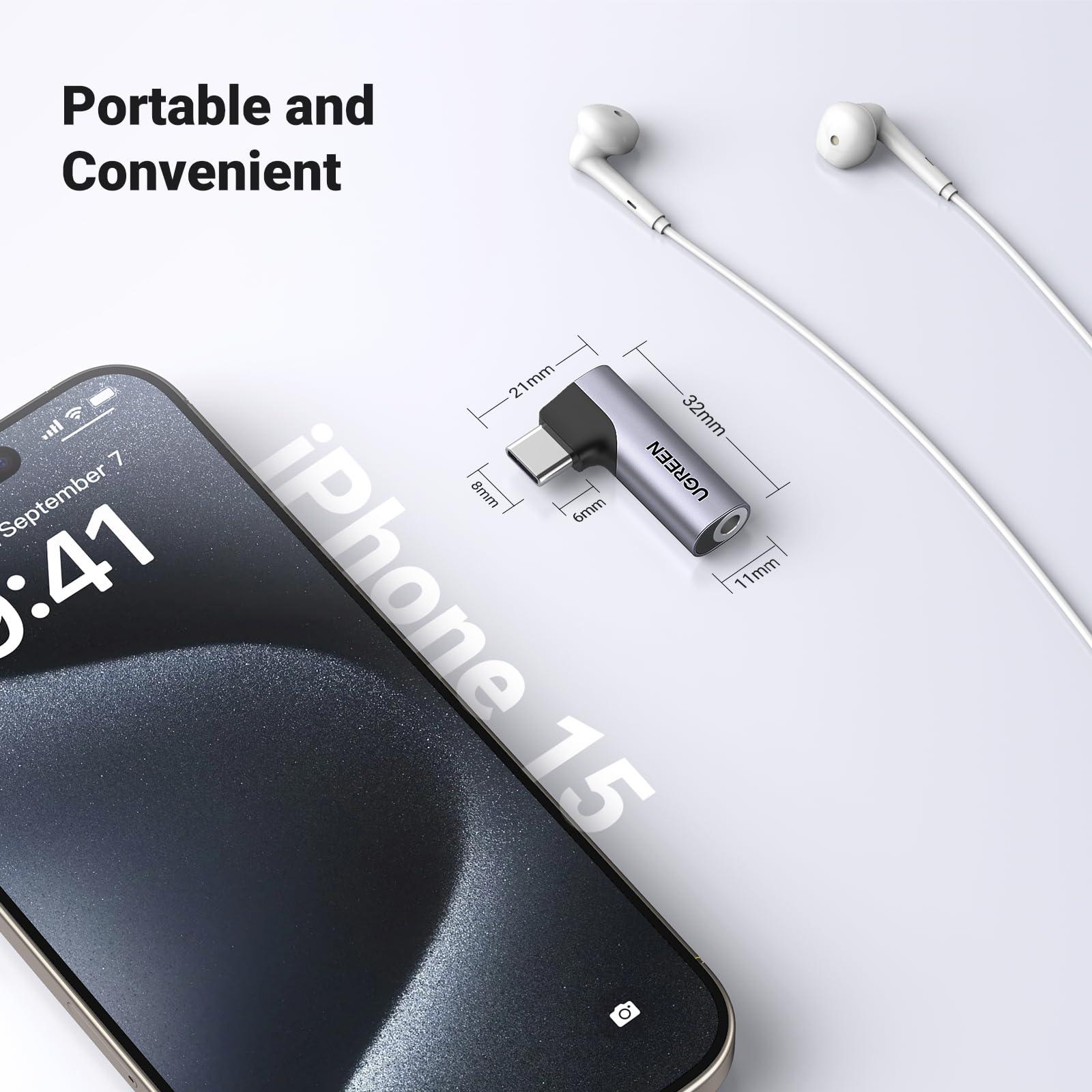 UGREEN UGREEN 2 Pack USB C to 3.5mm Audio Adapter Type C Aux Headphone Jack DAC Stereo Mic HiFi Right Angle Dongle Compatible with iPhone 16 15 Pro Max/15 Pro/15 Plus, iPad Pro Air, Galaxy S24 Ultra Pixel 9