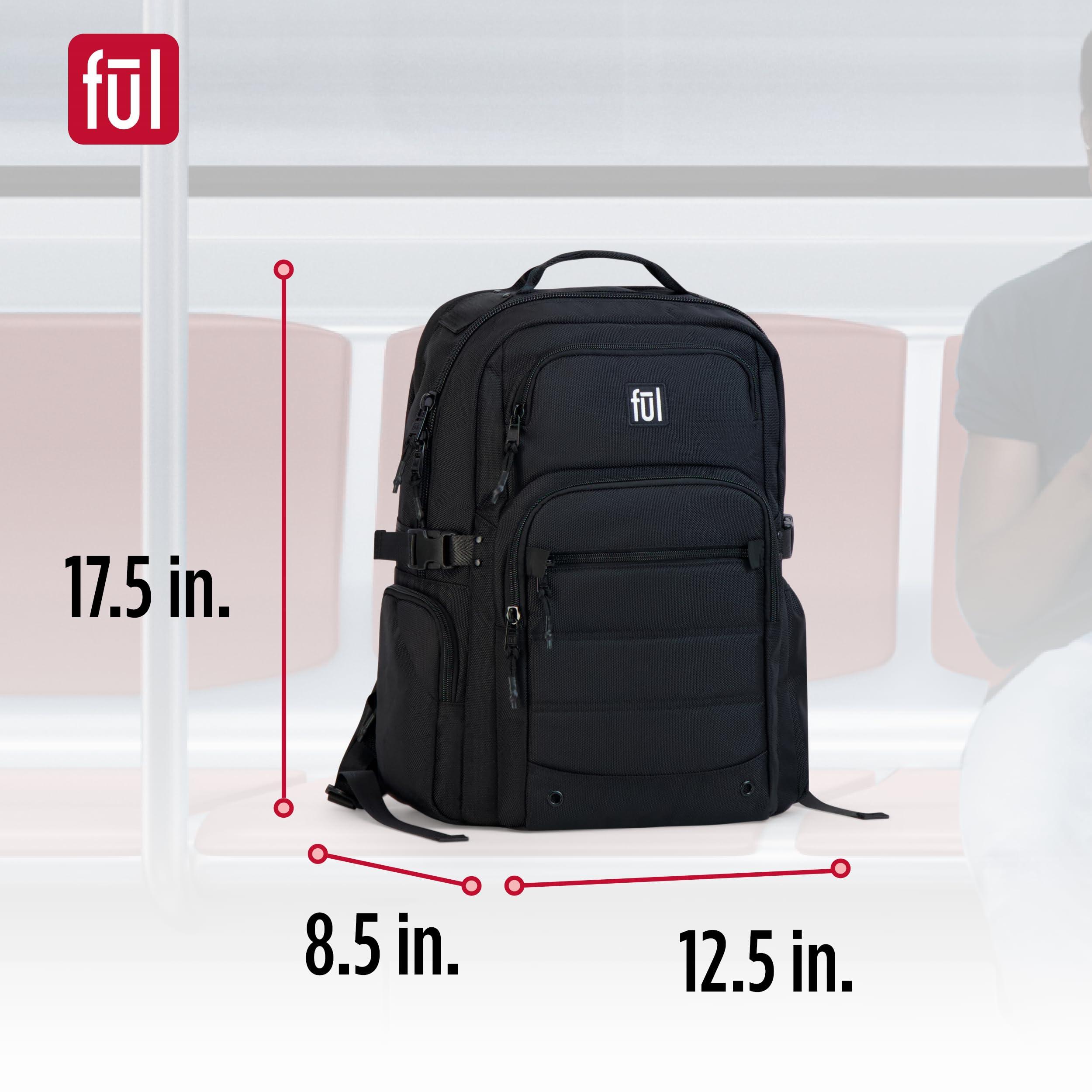 FUL FUL Tactics Collection 17 Inch Laptop Backpack, Division Padded Computer Bag for Commute or Travel, Black, One Size